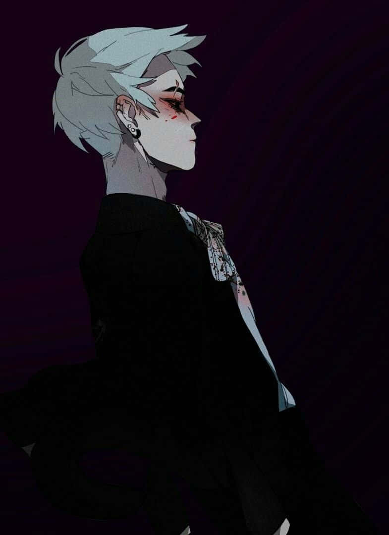 Aesthetic Anime Guy, silver hair, red eye markings, SD Phone Wallpaper