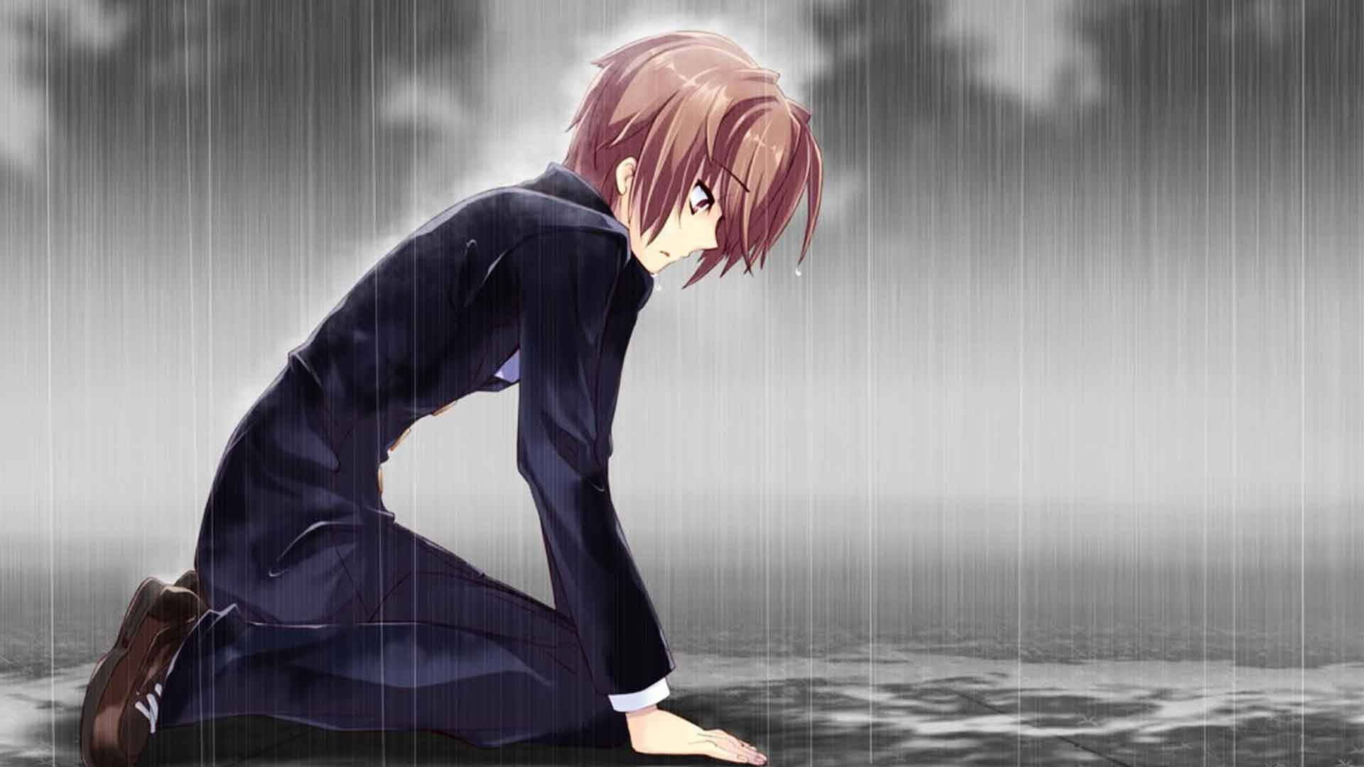 Aesthetic Anime Guy, melancholic anime boy, dark coat, Full HD Desktop Wallpaper