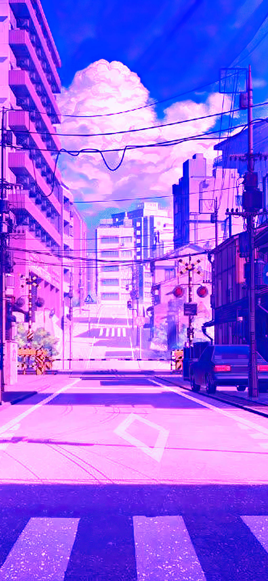 Japanese Aesthetic iPhone, purple-themed, neon-pink and blue, Full HD Phone Wallpaper