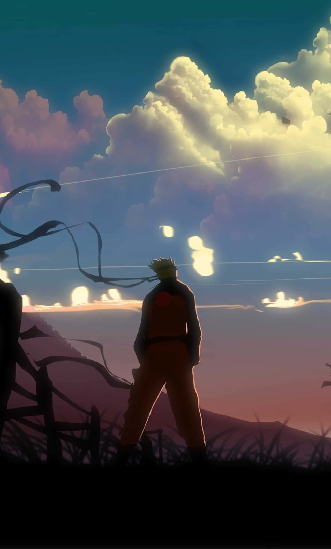 anime boy, hill, sunset, Full HD Phone Wallpaper