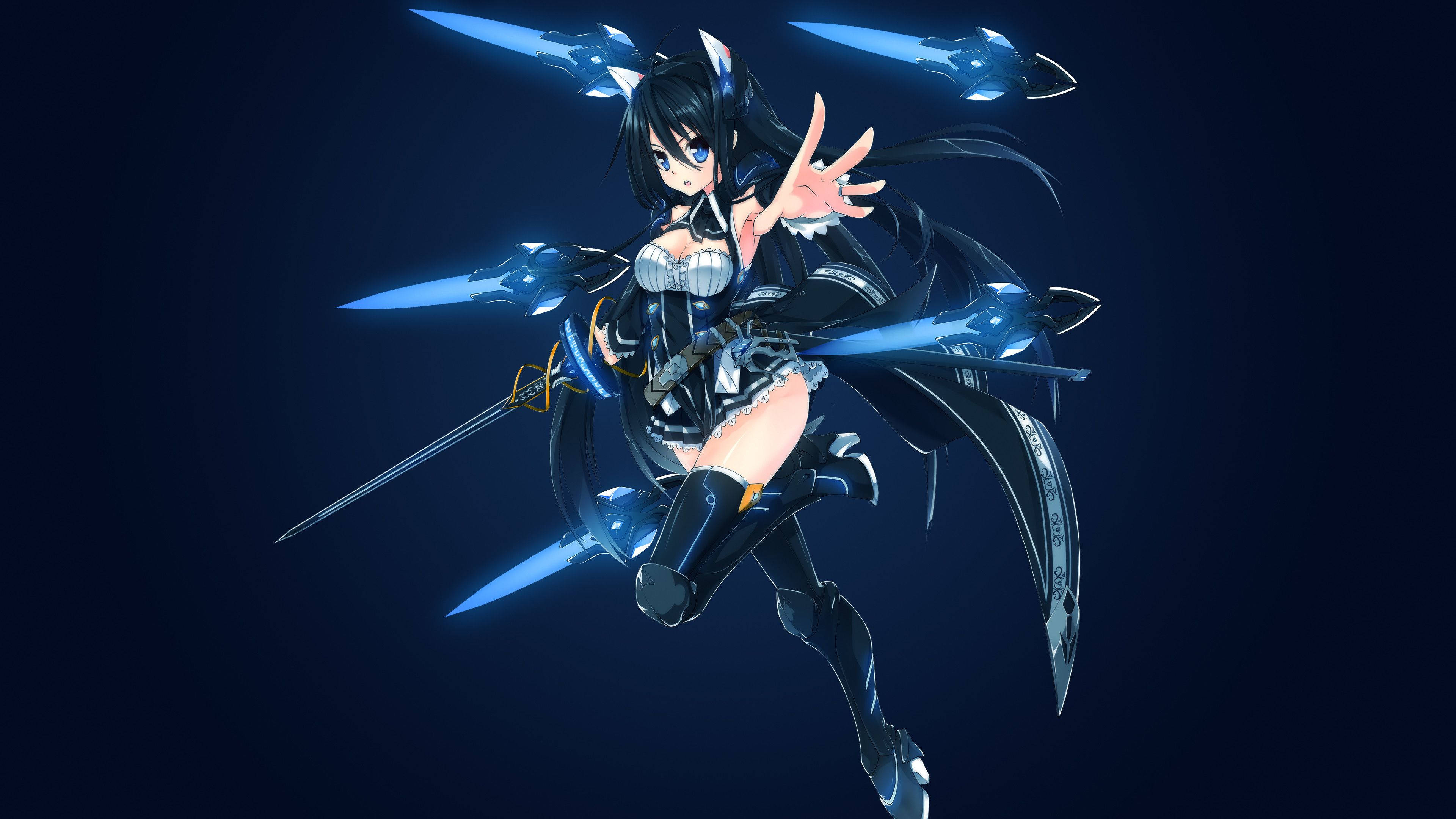 Anime girl, black hair, blue eyes, 4K Desktop Wallpaper