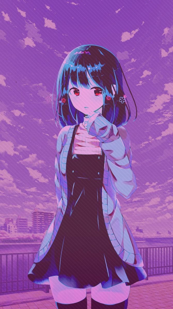 anime girl, blue hair, red eyes, SD Phone Wallpaper