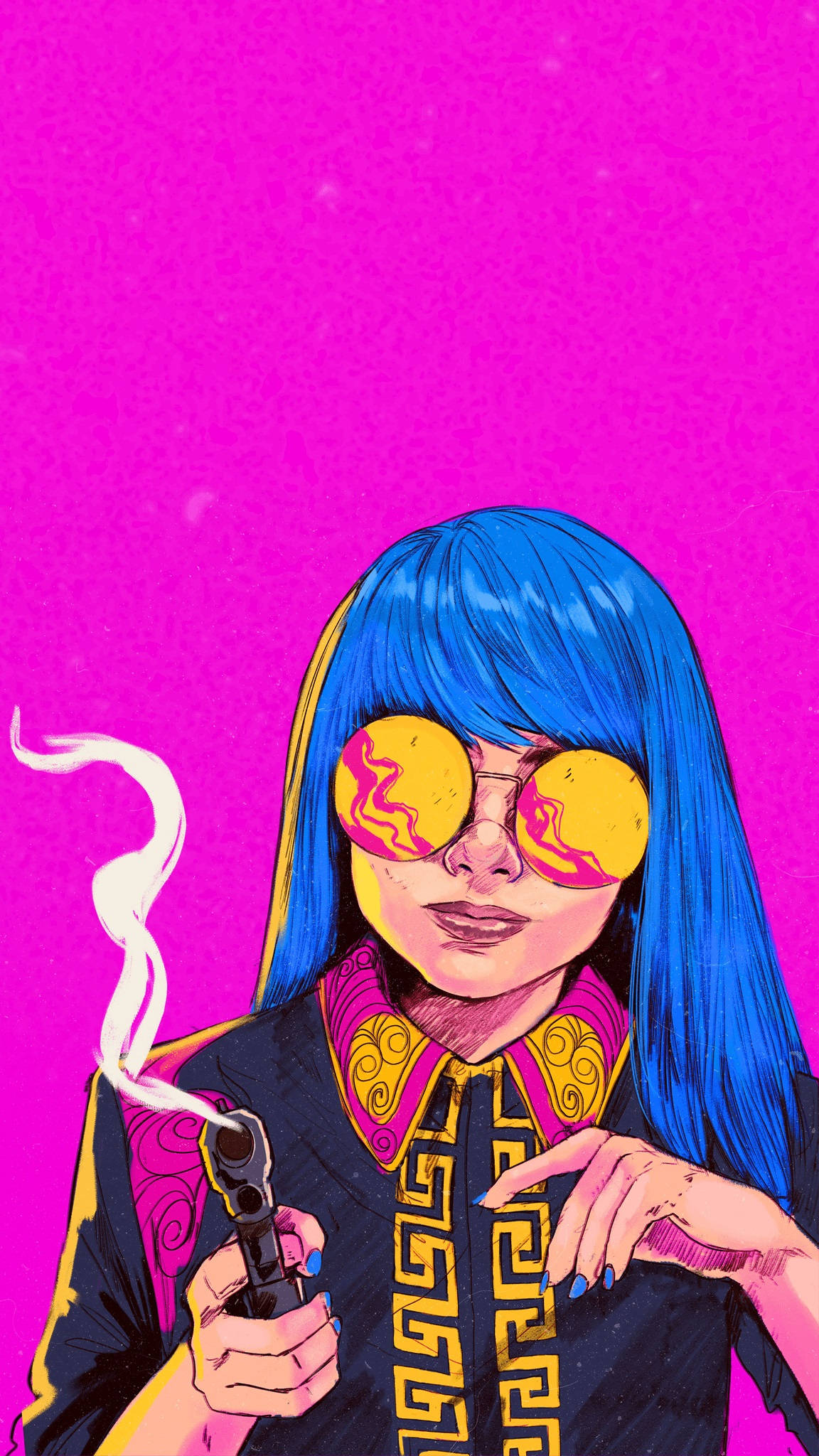 aesthetic anime girl, blue hair, psychedelic sunglasses, Full HD Phone Wallpaper