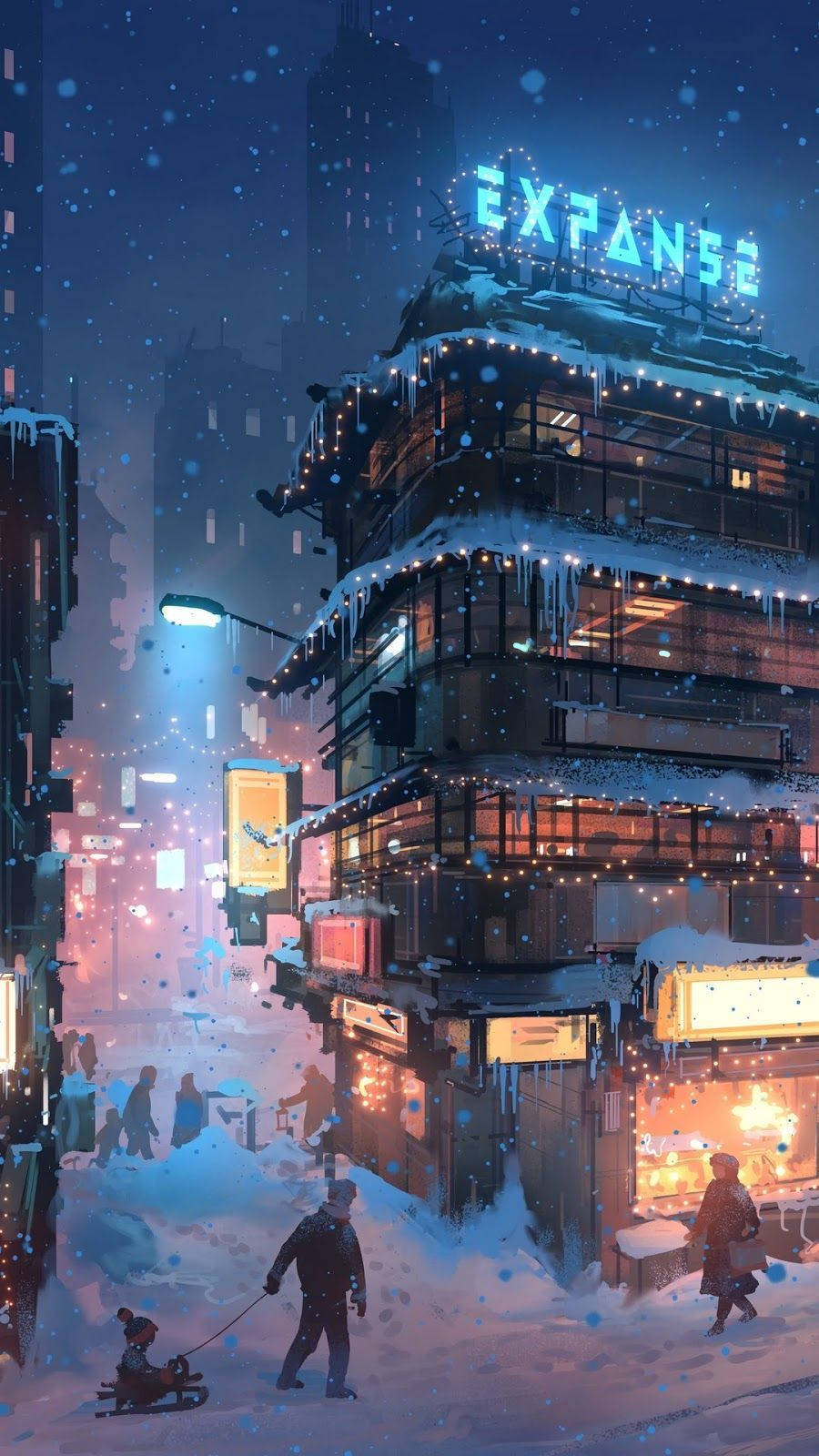 Aesthetic Anime Expanse, neon-lit city street, night, HD Phone Wallpaper