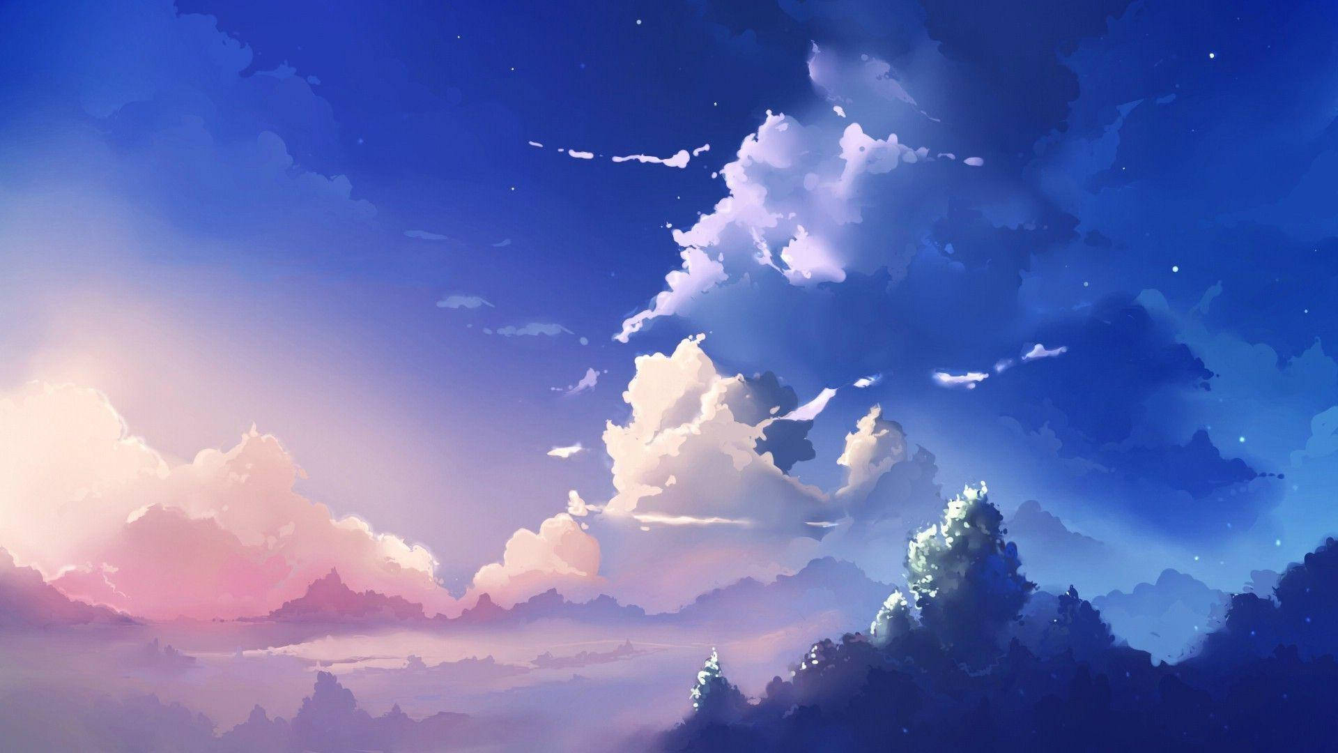 purple clouds, twilight sky, pink and deep blue clouds, Full HD Desktop Wallpaper