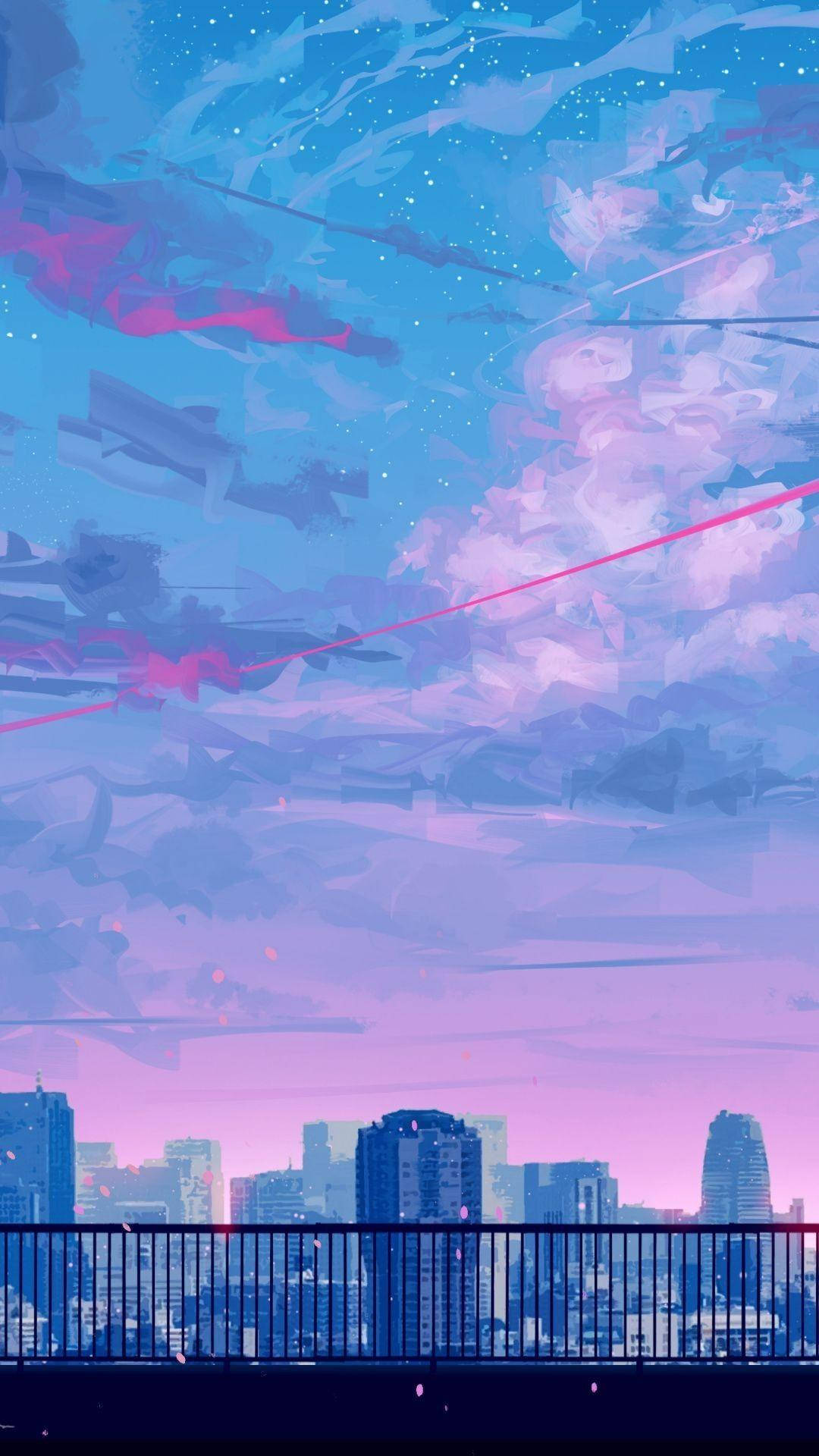 city skyline, twilight, vibrant pink and blue skies, Full HD Phone Wallpaper
