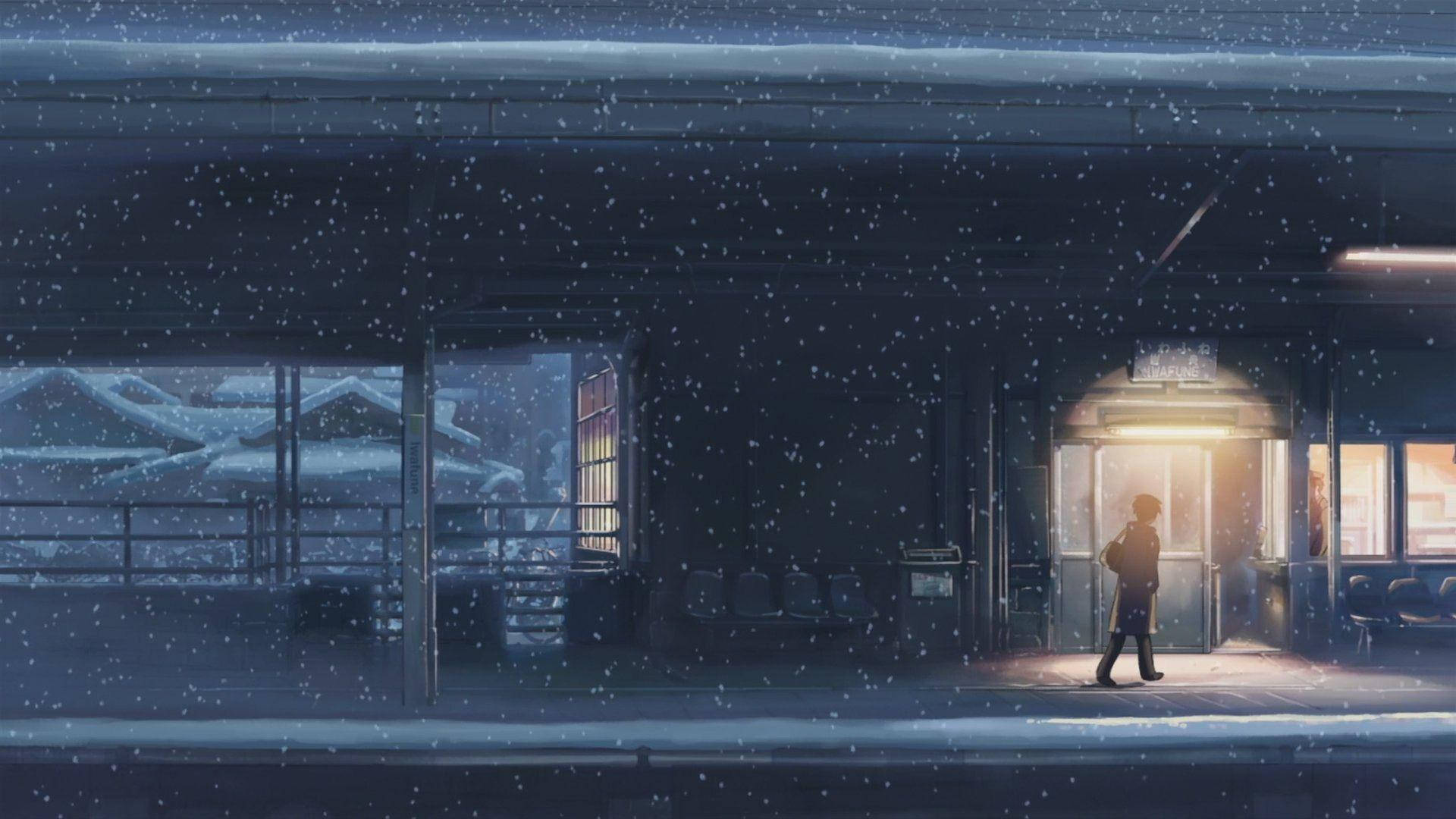 train station, snow-blanketed, warm interior lights, Full HD Desktop Wallpaper