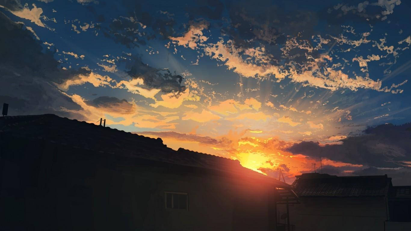 sunset, golden light, scattered clouds, HD Desktop Wallpaper