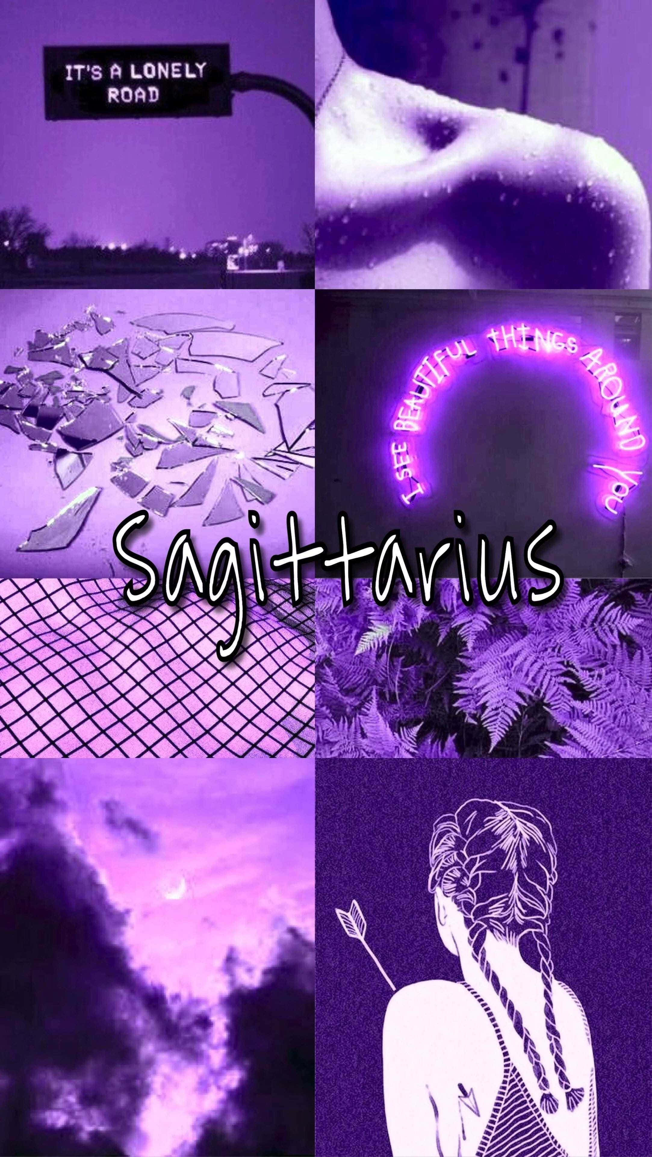 Aesthetic Astrology, purple-hued collage, lone road sign, 4K Phone Wallpaper