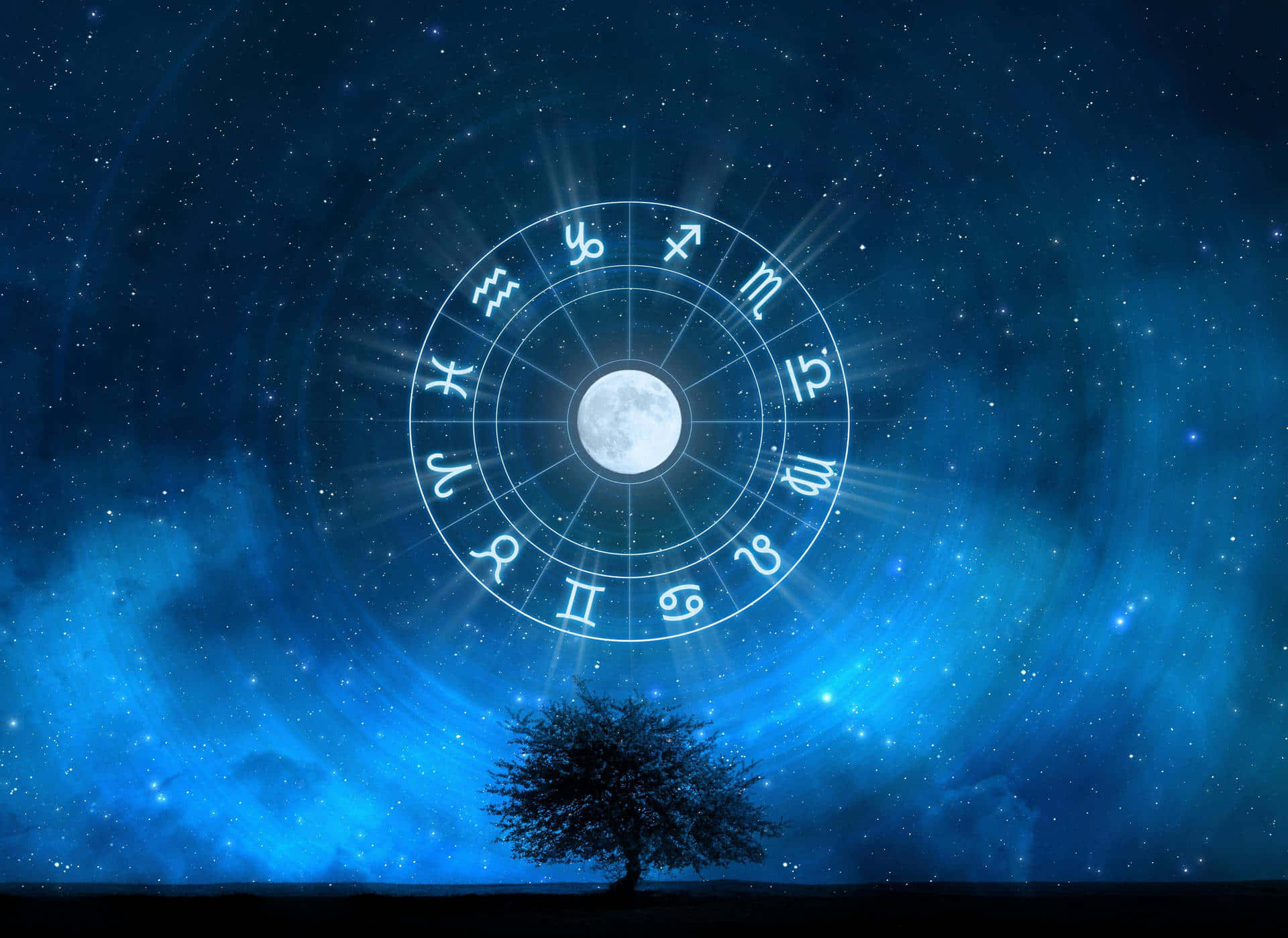 Aesthetic Astrology, zodiac wheel, full moon, Full HD Desktop Wallpaper