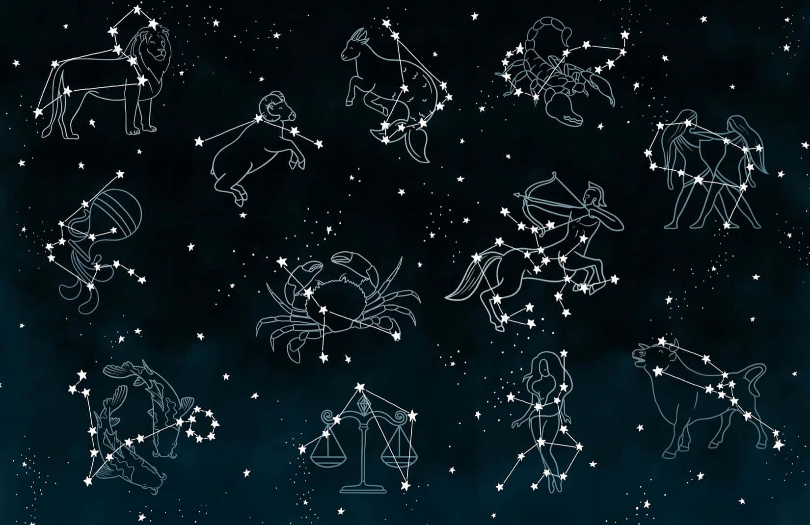 Aesthetic Astrology, zodiac constellations, white lines, HD Desktop Wallpaper