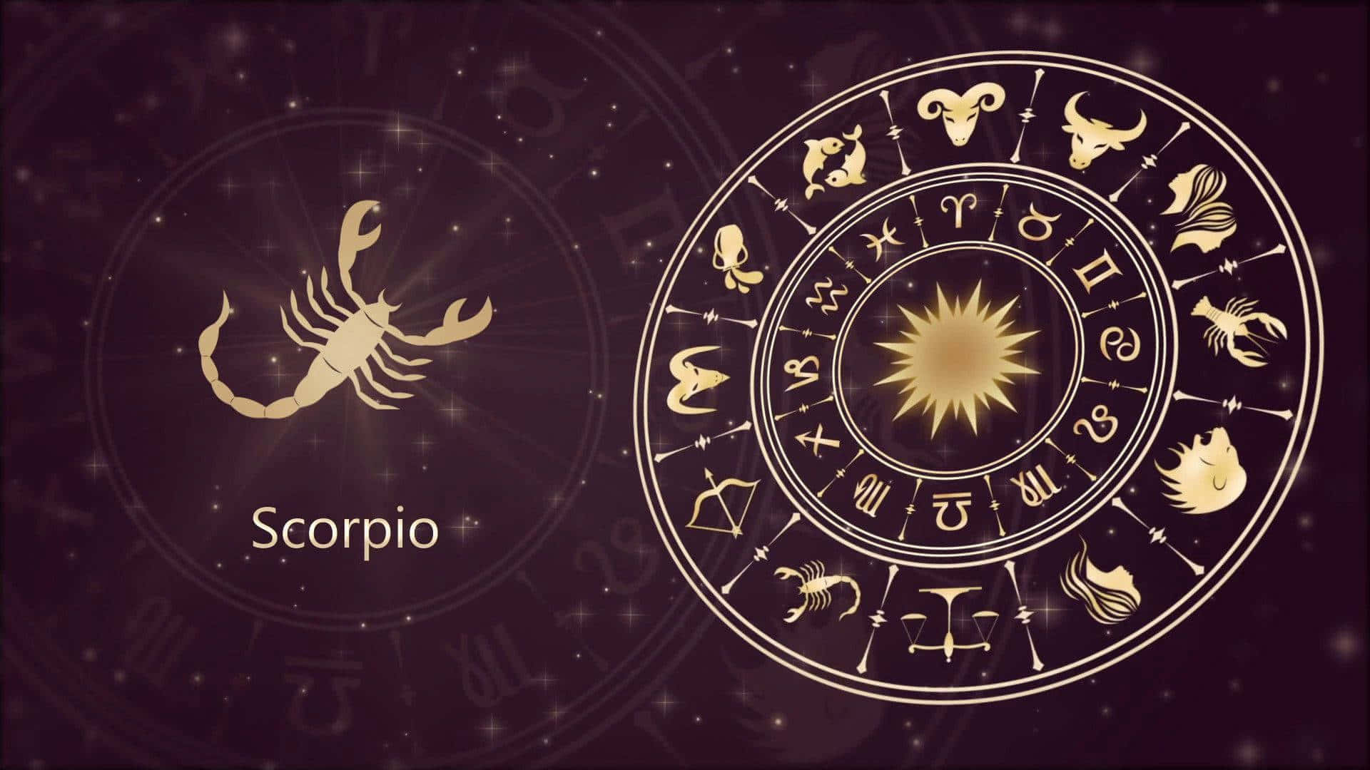 scorpio zodiac sign, golden zodiac wheel, scorpion symbol, Full HD Desktop Wallpaper