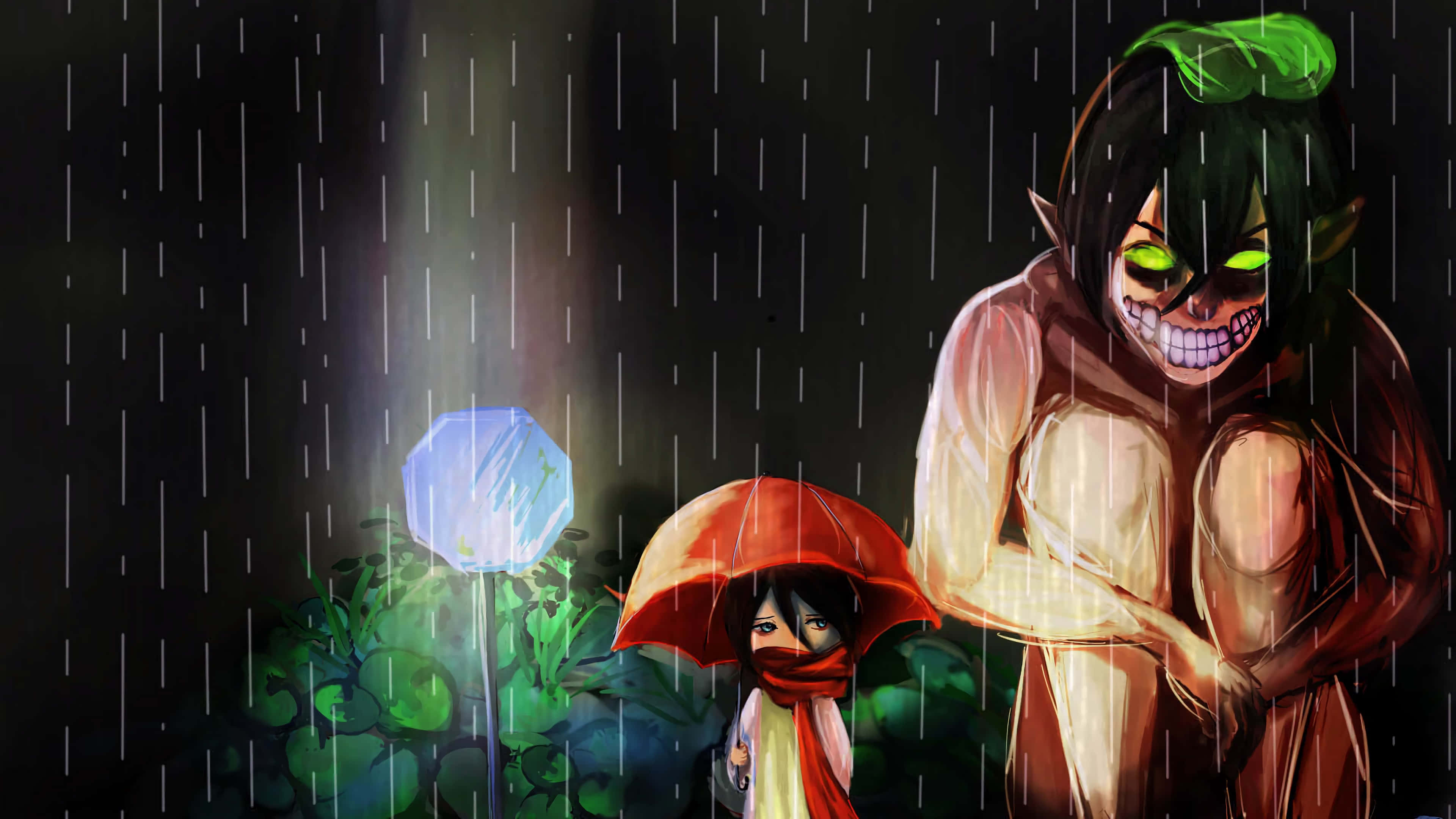 Titan, child, red umbrella, 4K Desktop Wallpaper