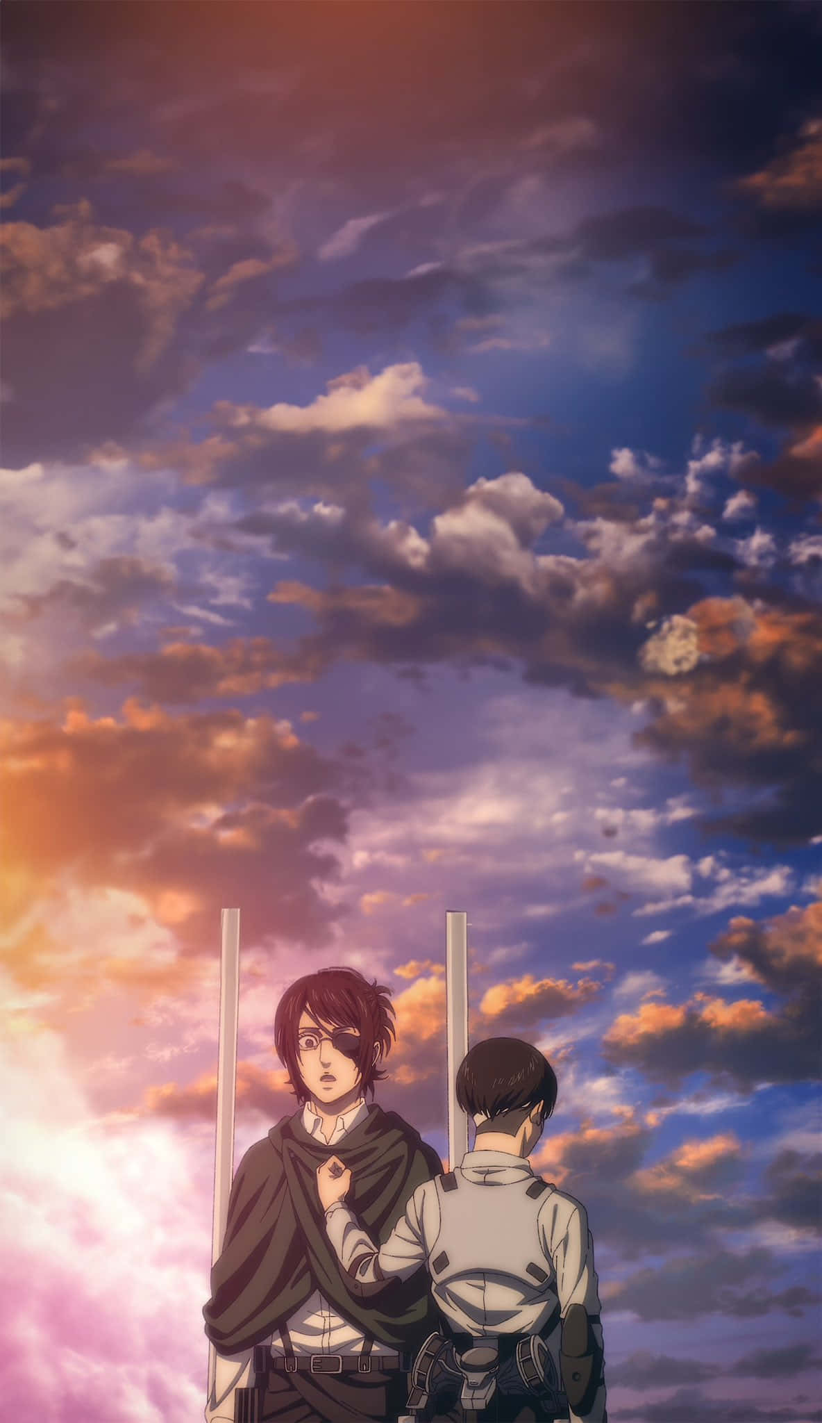 Attack on Titan, sunset, orange pink and purple clouds, Full HD Phone Wallpaper