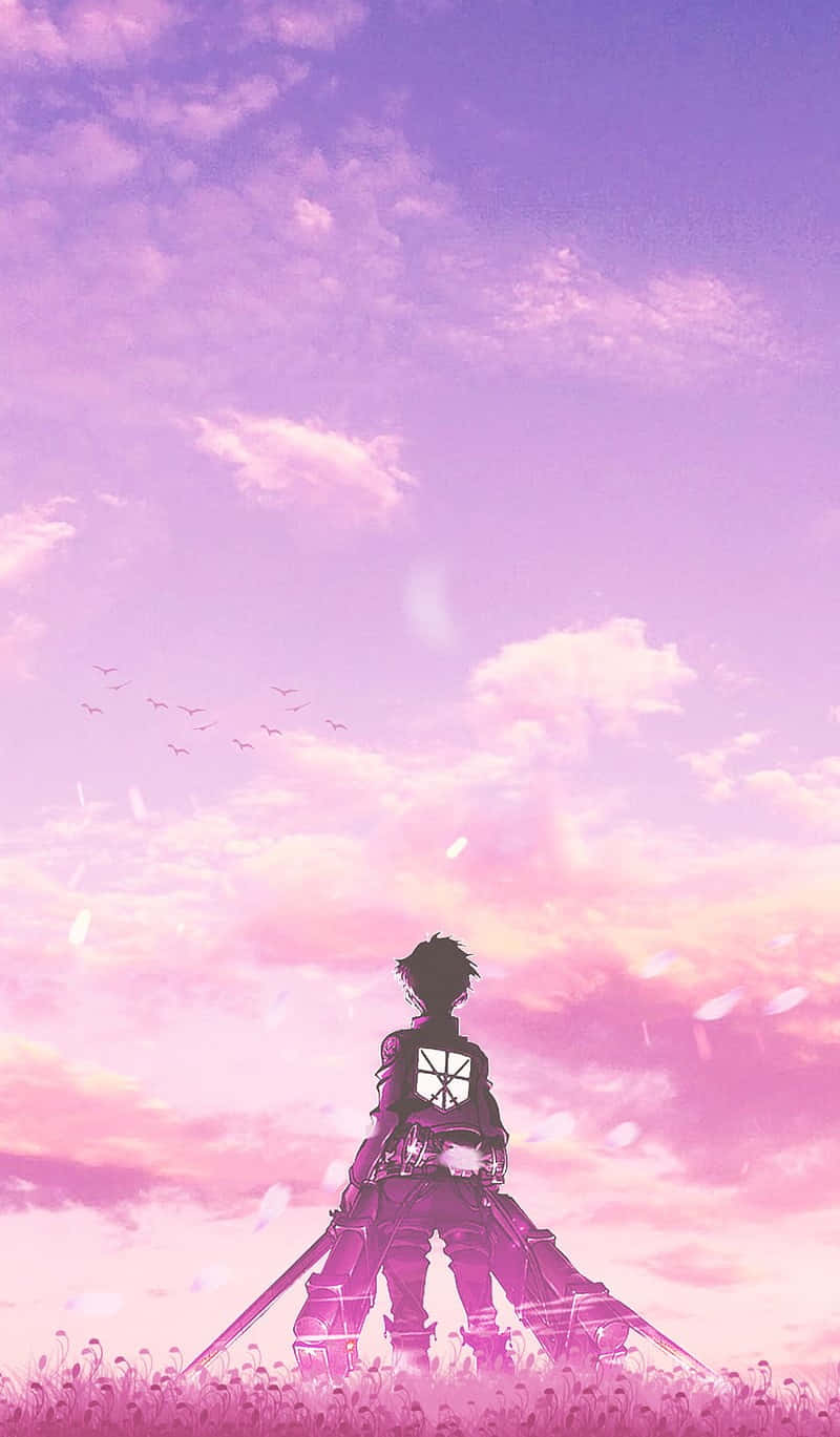 Attack on Titan, sunset silhouette, pink and purple sunset sky, HD Phone Wallpaper