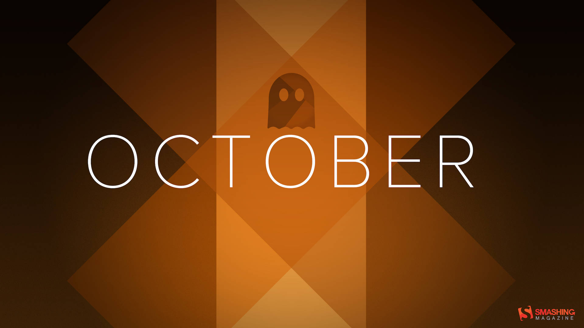 OCTOBER, geometric orange gradient background, small ghost icon, Full HD Desktop Wallpaper