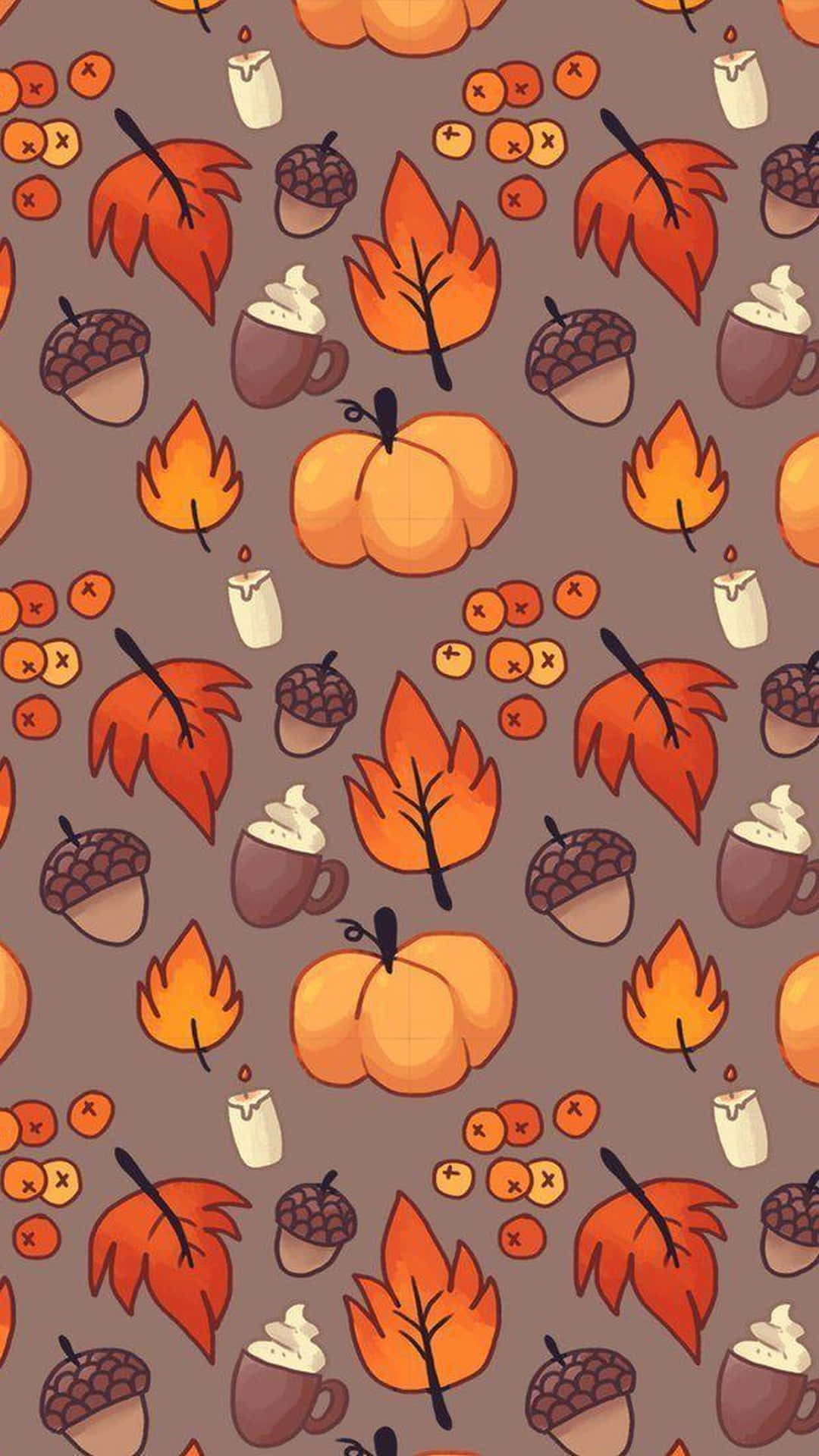 autumn halloween pattern, pumpkins, acorns, Full HD Phone Wallpaper