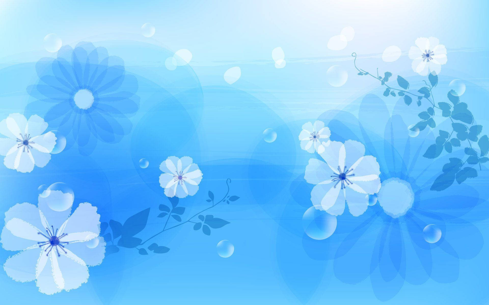 Aesthetic Baby Blue, soft blue, white blossoms, Full HD Desktop Wallpaper