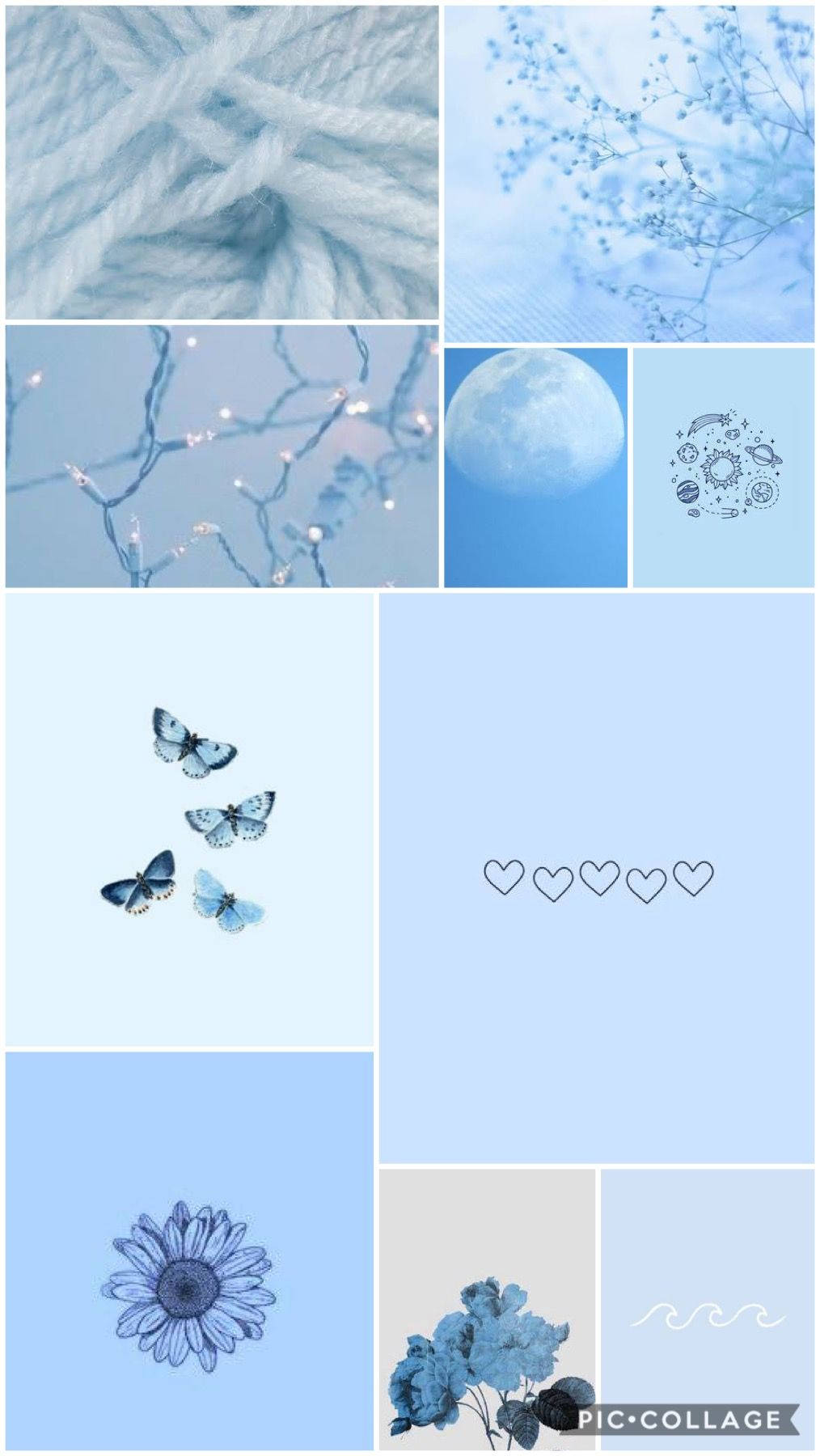 Aesthetic Baby Blue, yarn butterflies, moon flowers, HD Phone Wallpaper