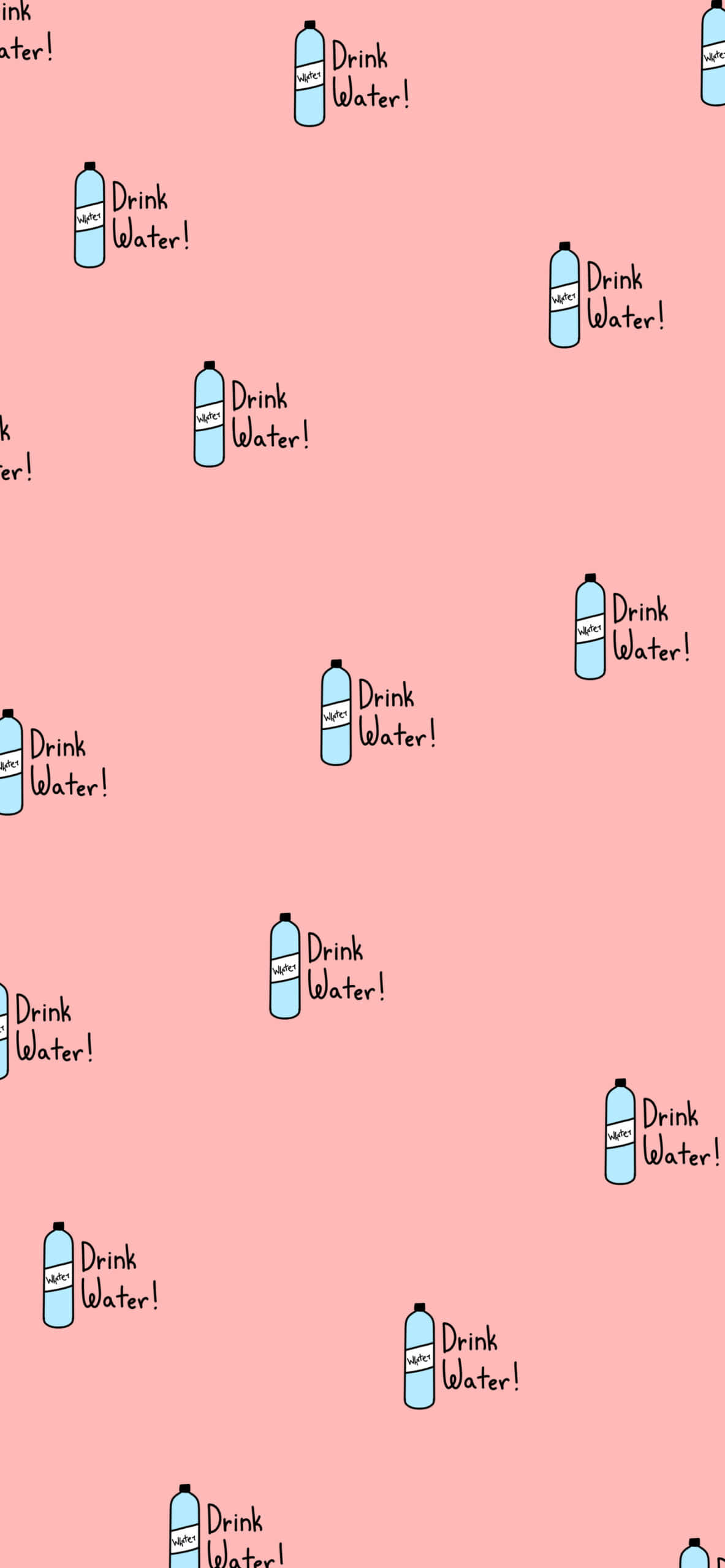 Aesthetic Baby Pink, light blue water bottle icons, soft pink background, 2K Phone Wallpaper