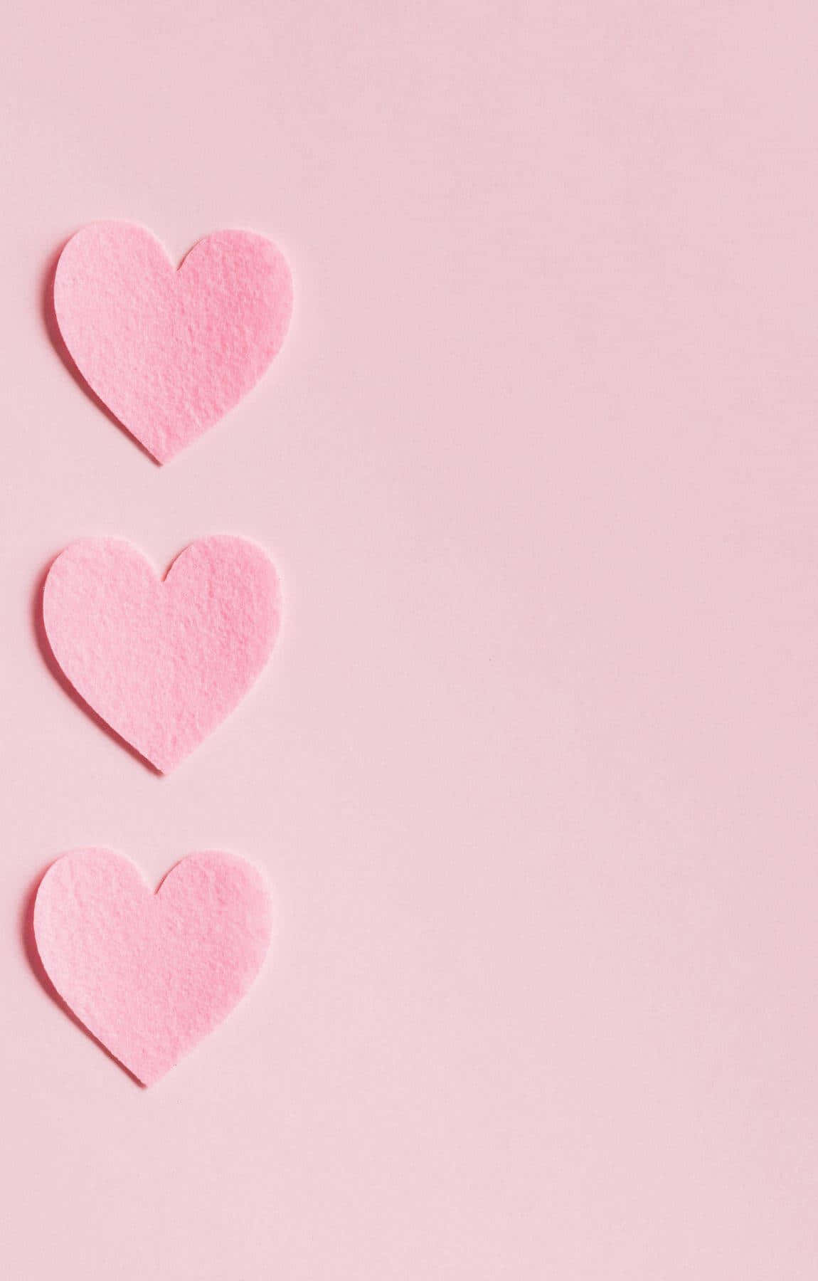 pink background, soft pink felt hearts, three pink heart shaped paper, HD Phone Wallpaper