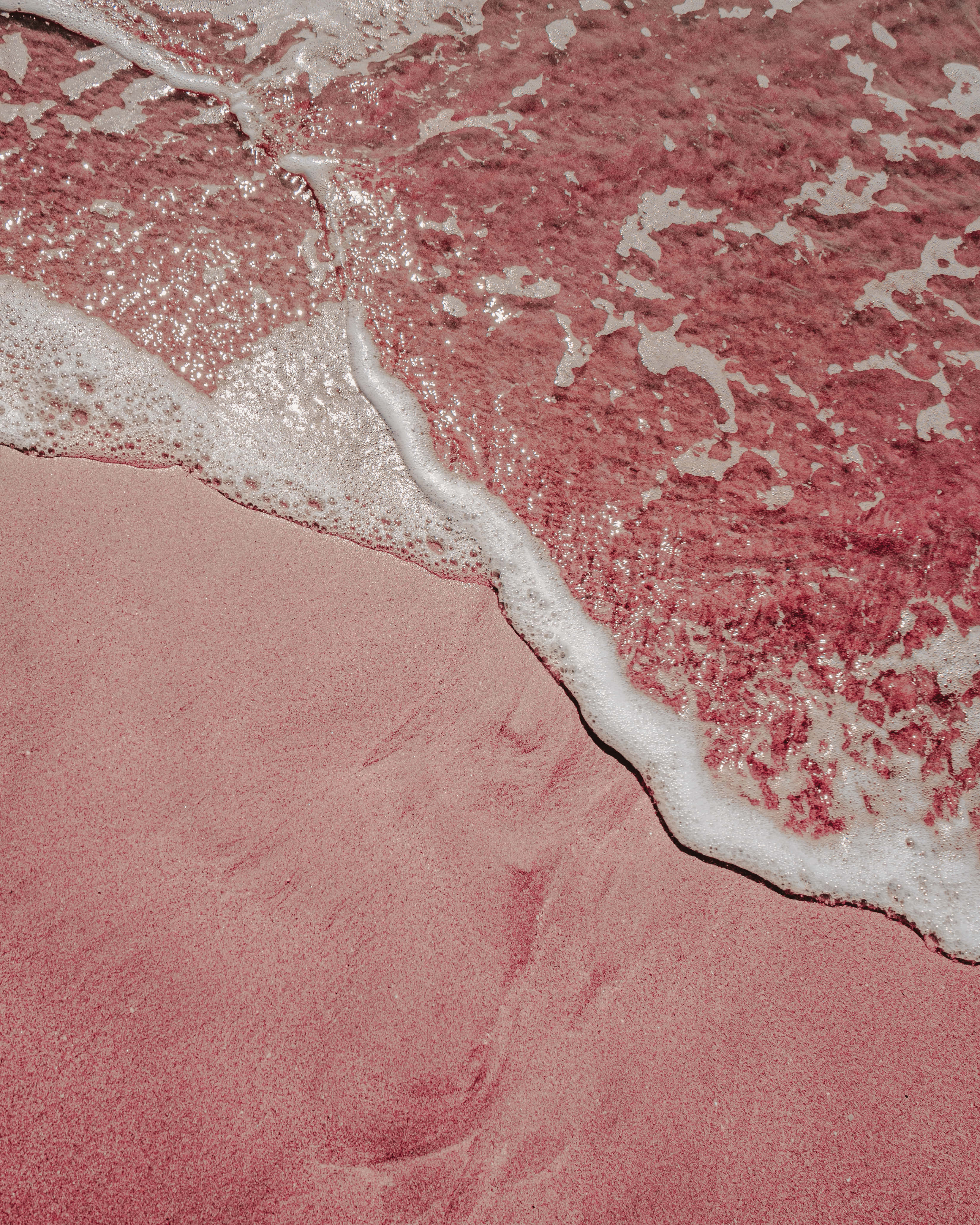 aesthetic baby pink, pink sand, frothy white waves, 4K Phone Wallpaper