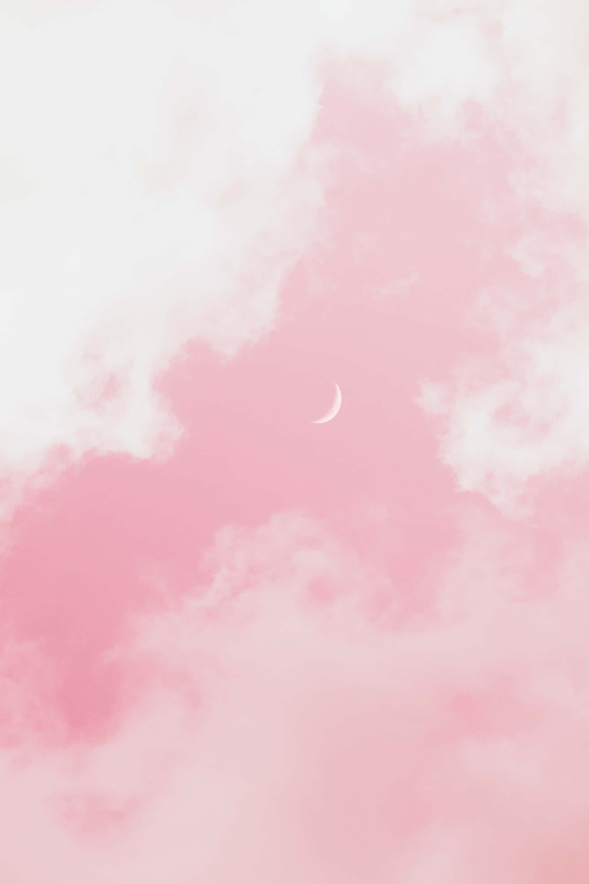 crescent moon, pink and white cloud-filled sky, dreamy pink, 2K Phone Wallpaper