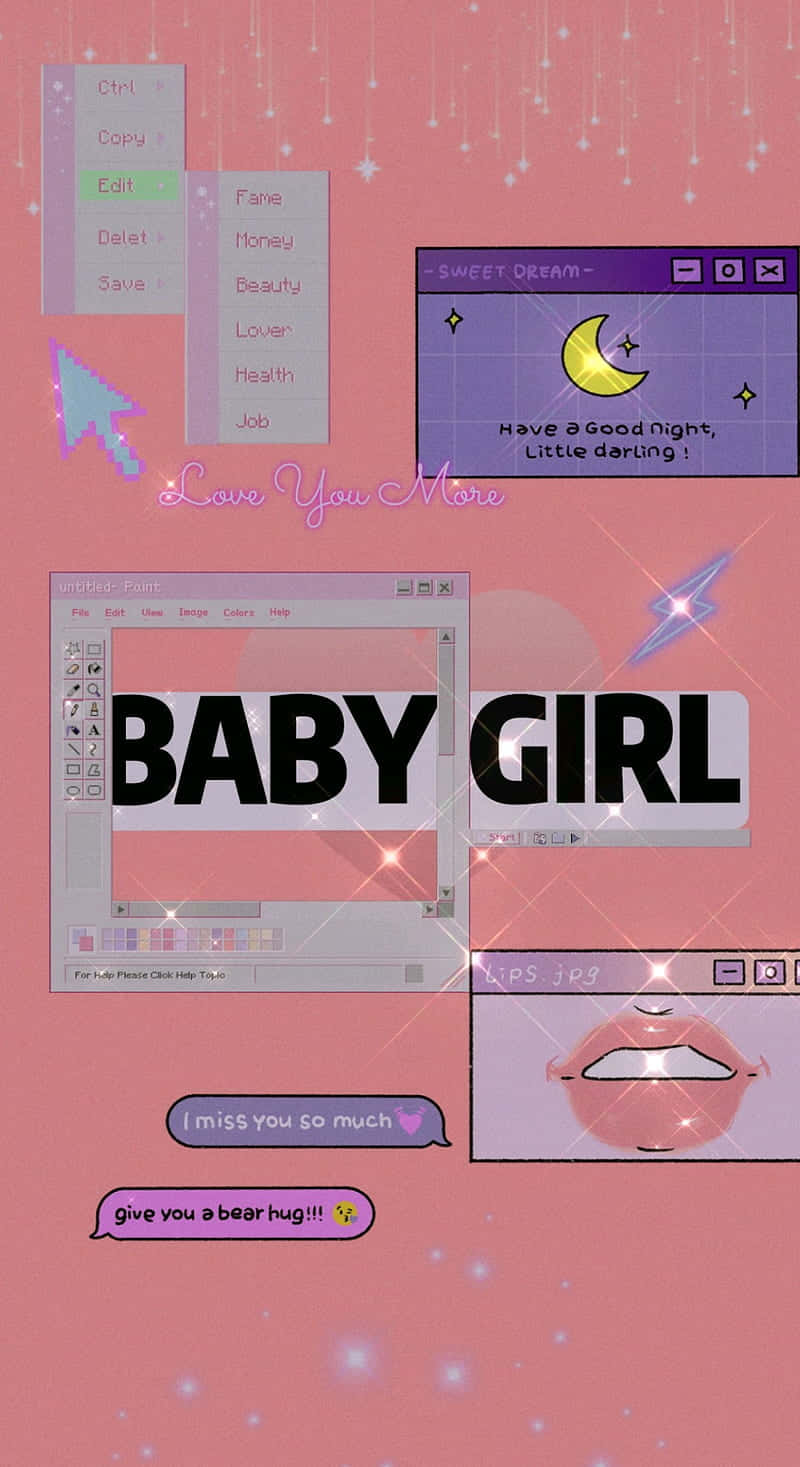 baby girl, pink outfit, retro computer windows, HD Phone Wallpaper