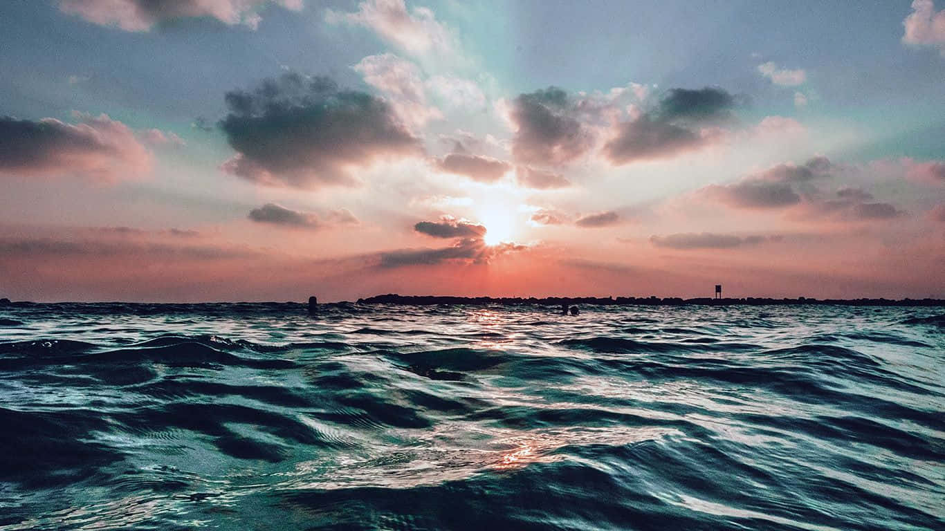 Aesthetic Beach Laptop, Sunset, textured ocean, HD Desktop Wallpaper