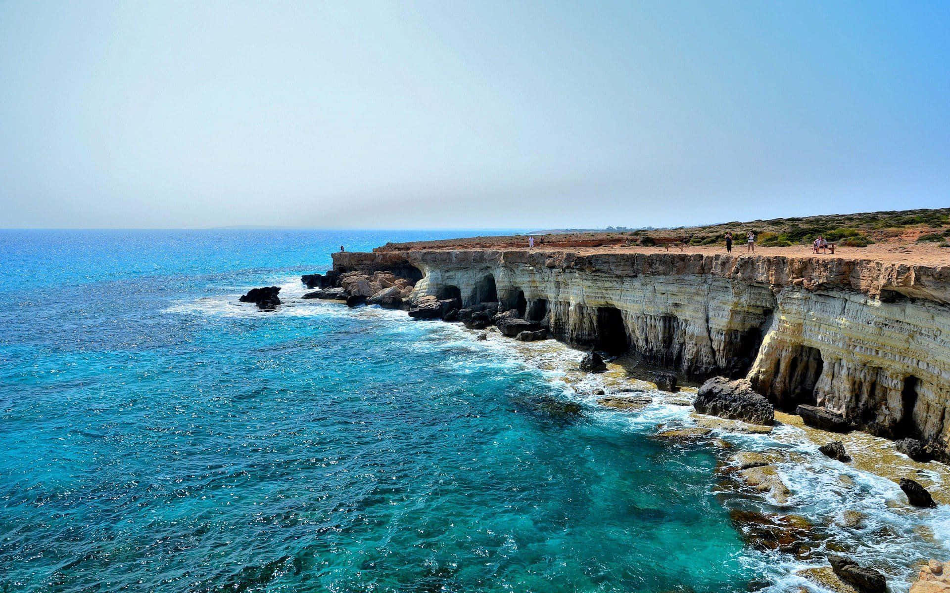 Aesthetic Beach Laptop, turquoise waves, rugged cliffs, Full HD Desktop Wallpaper