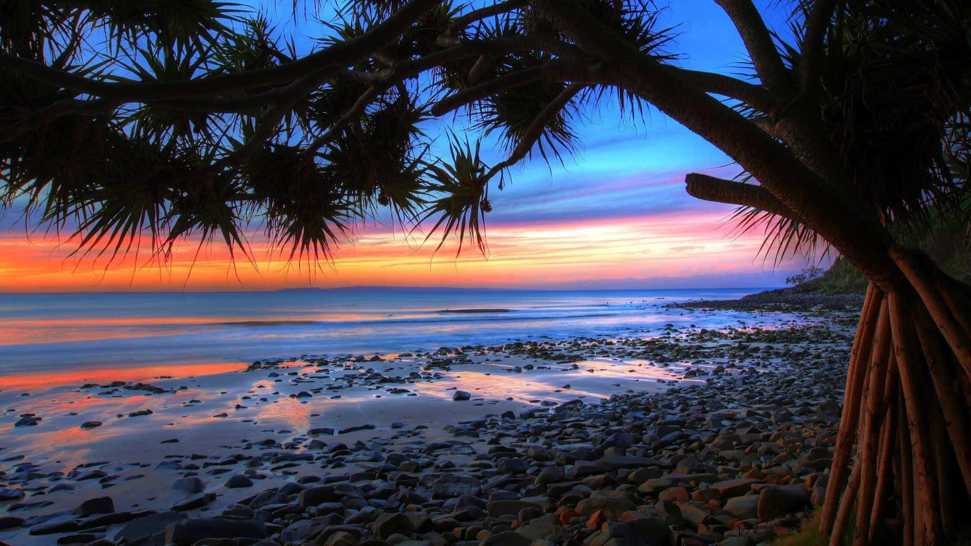 Aesthetic Beach Laptop, sunset, orange, Full HD Desktop Wallpaper