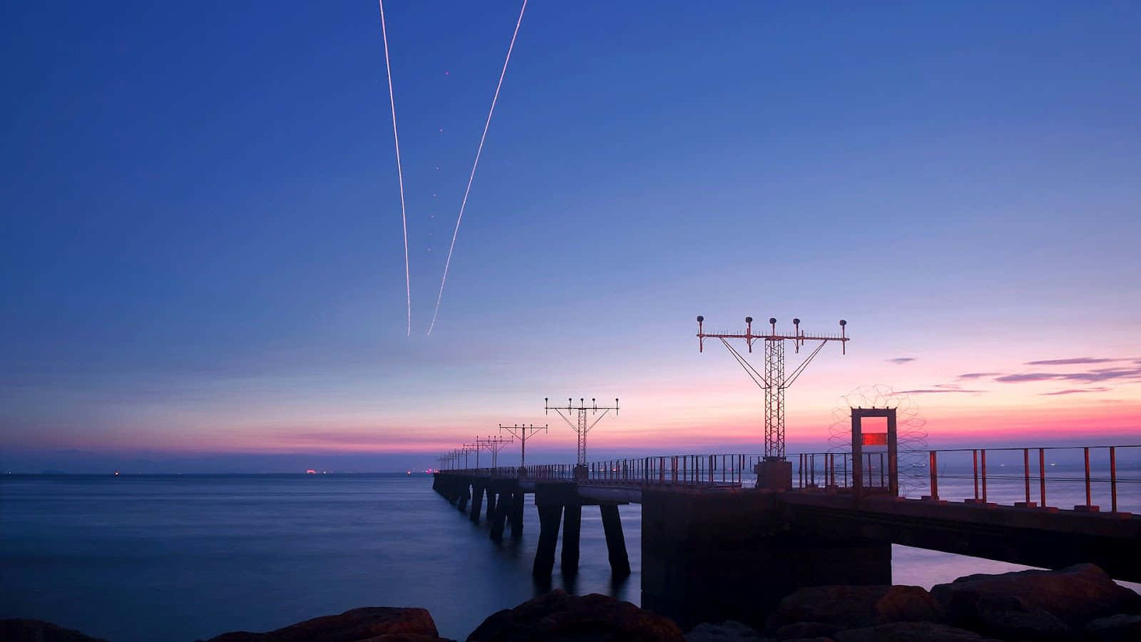 Aesthetic Beach Laptop, pier, twilight, HD Desktop Wallpaper
