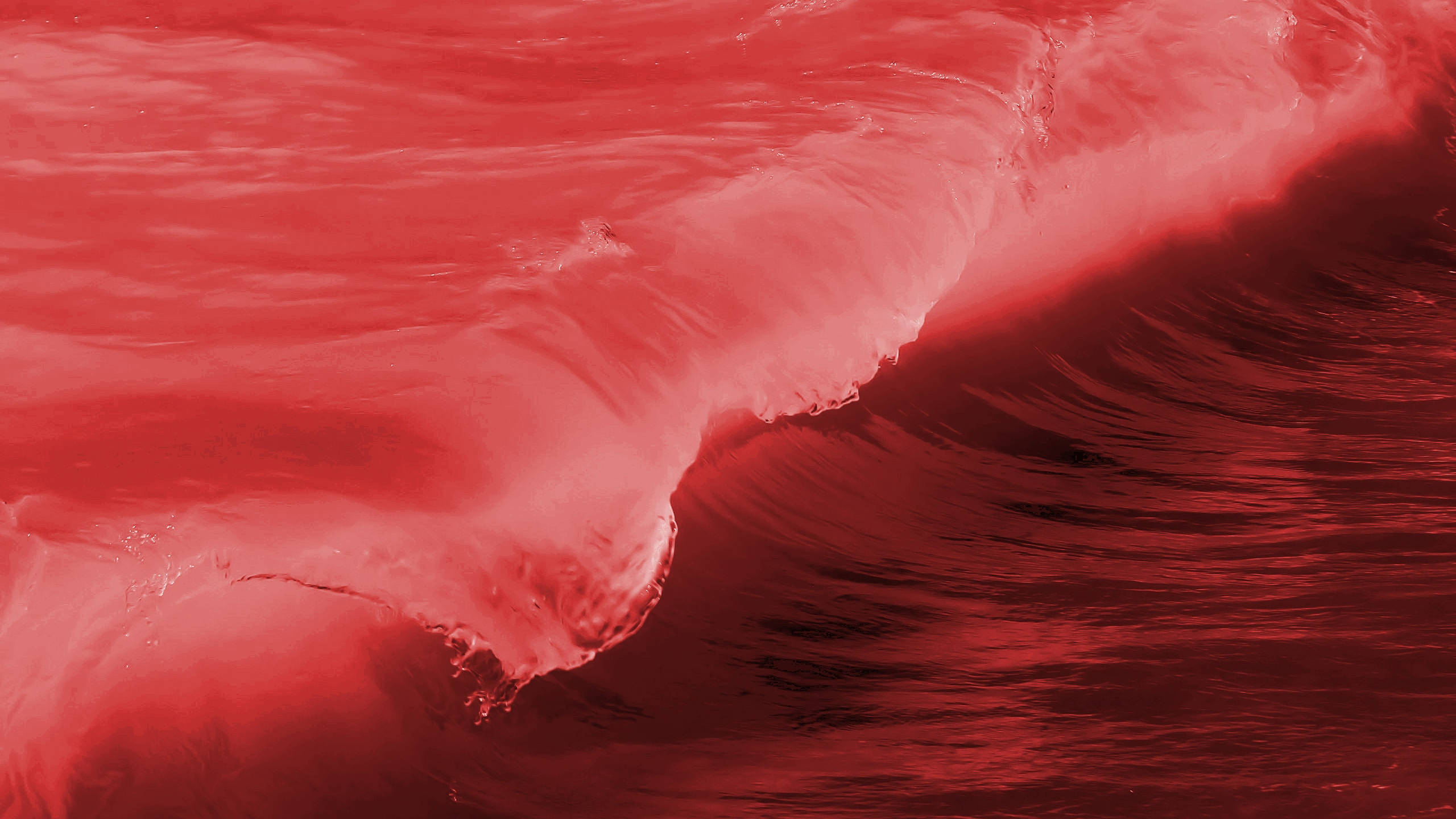 Aesthetic Beach, red waves, intense red light, 2K Desktop Wallpaper