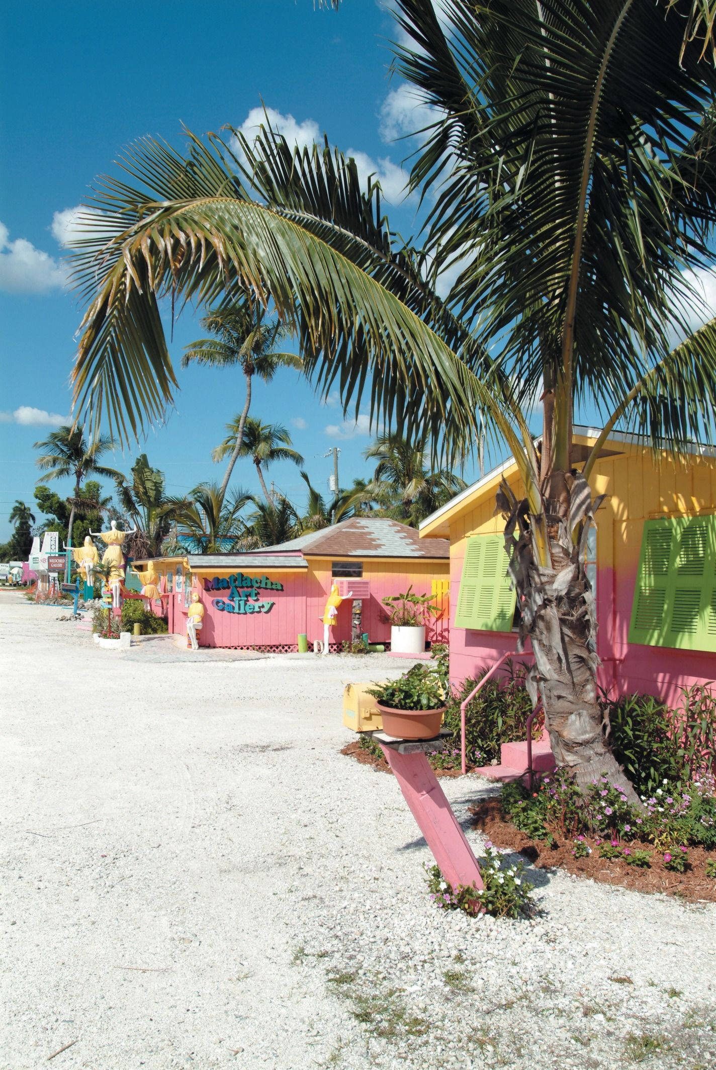 Aesthetic Beach Paradise, vibrant pink, yellow beachfront cottages, Full HD Phone Wallpaper