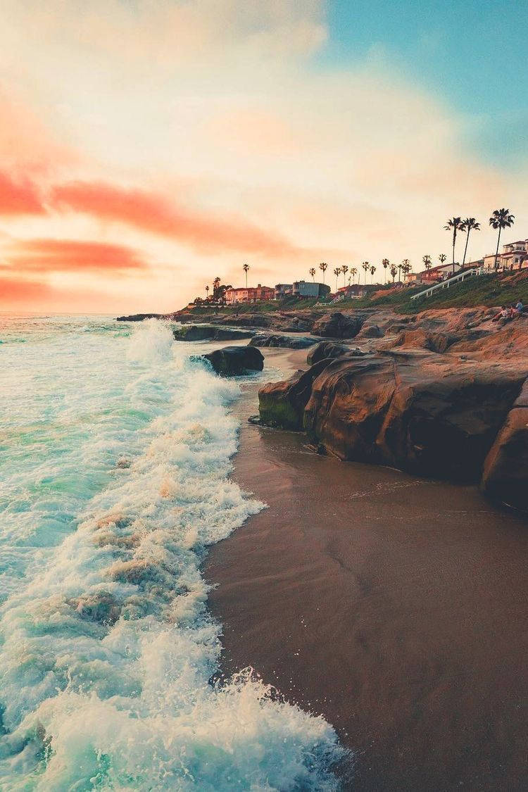 Aesthetic Beach, Sunset, dark sand, SD Phone Wallpaper