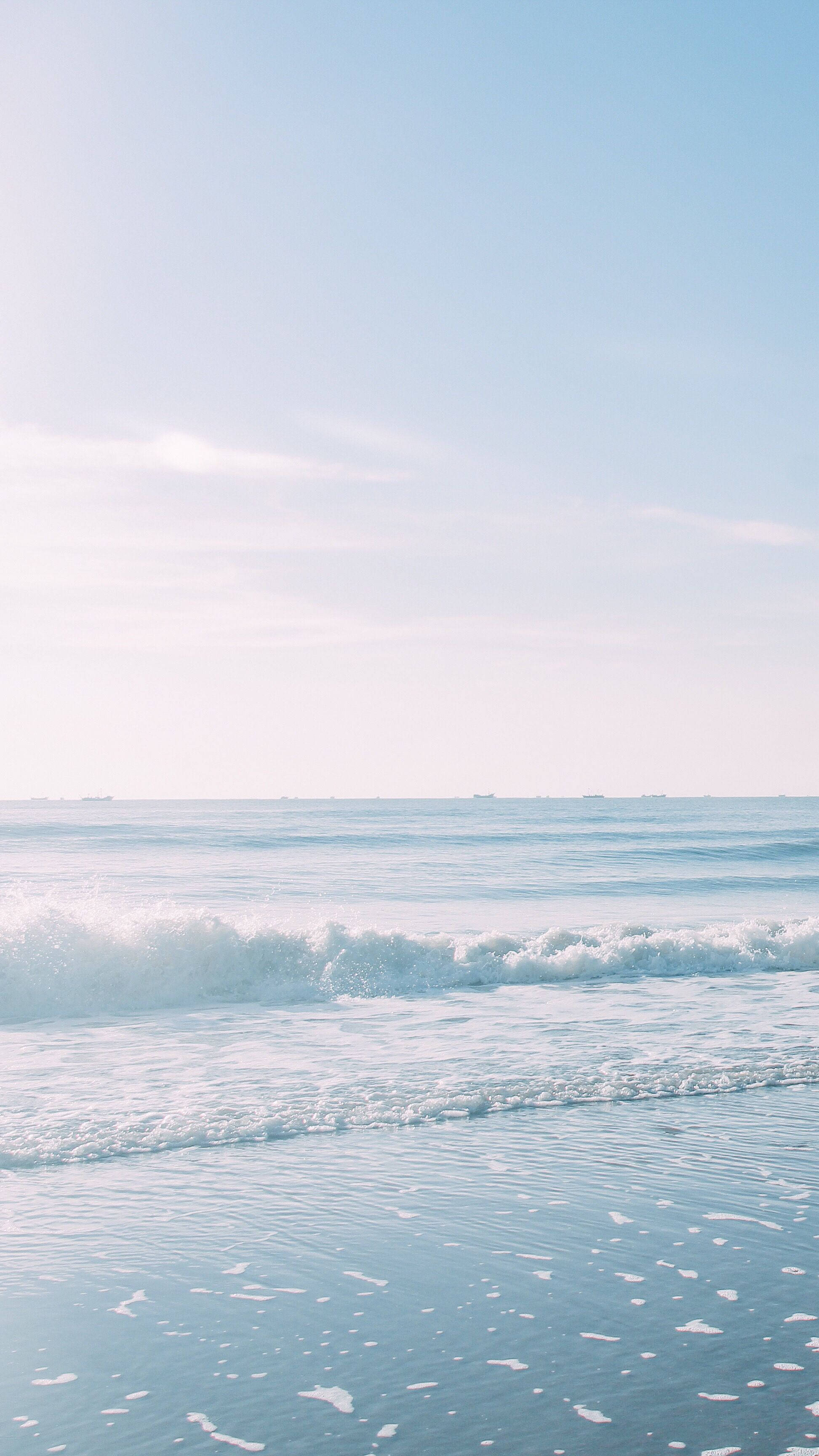 pastel blue, ocean scene, gentle waves, 2K Phone Wallpaper