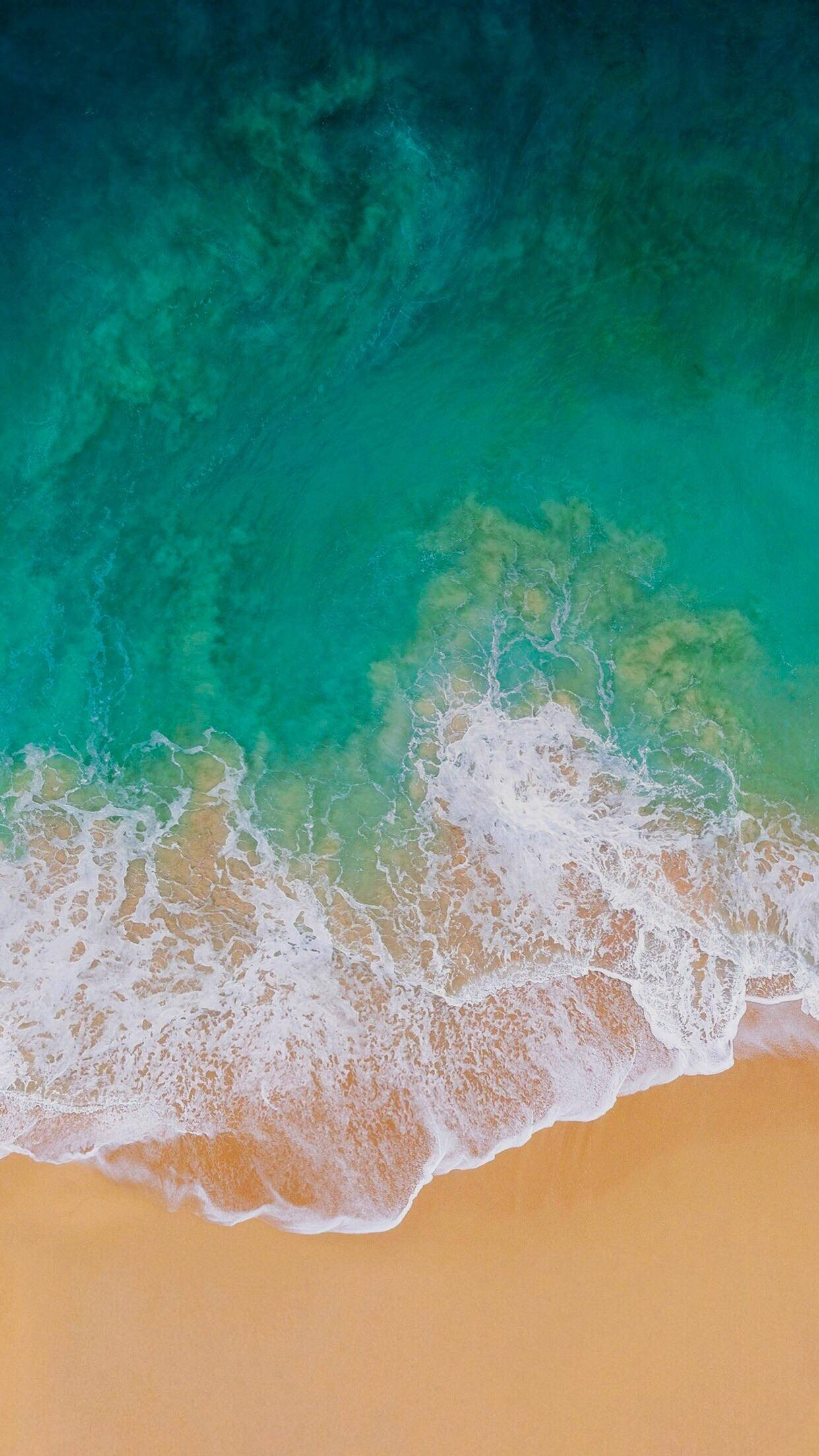 iOS 7, turquoise ocean waves, golden sand, Full HD Phone Wallpaper