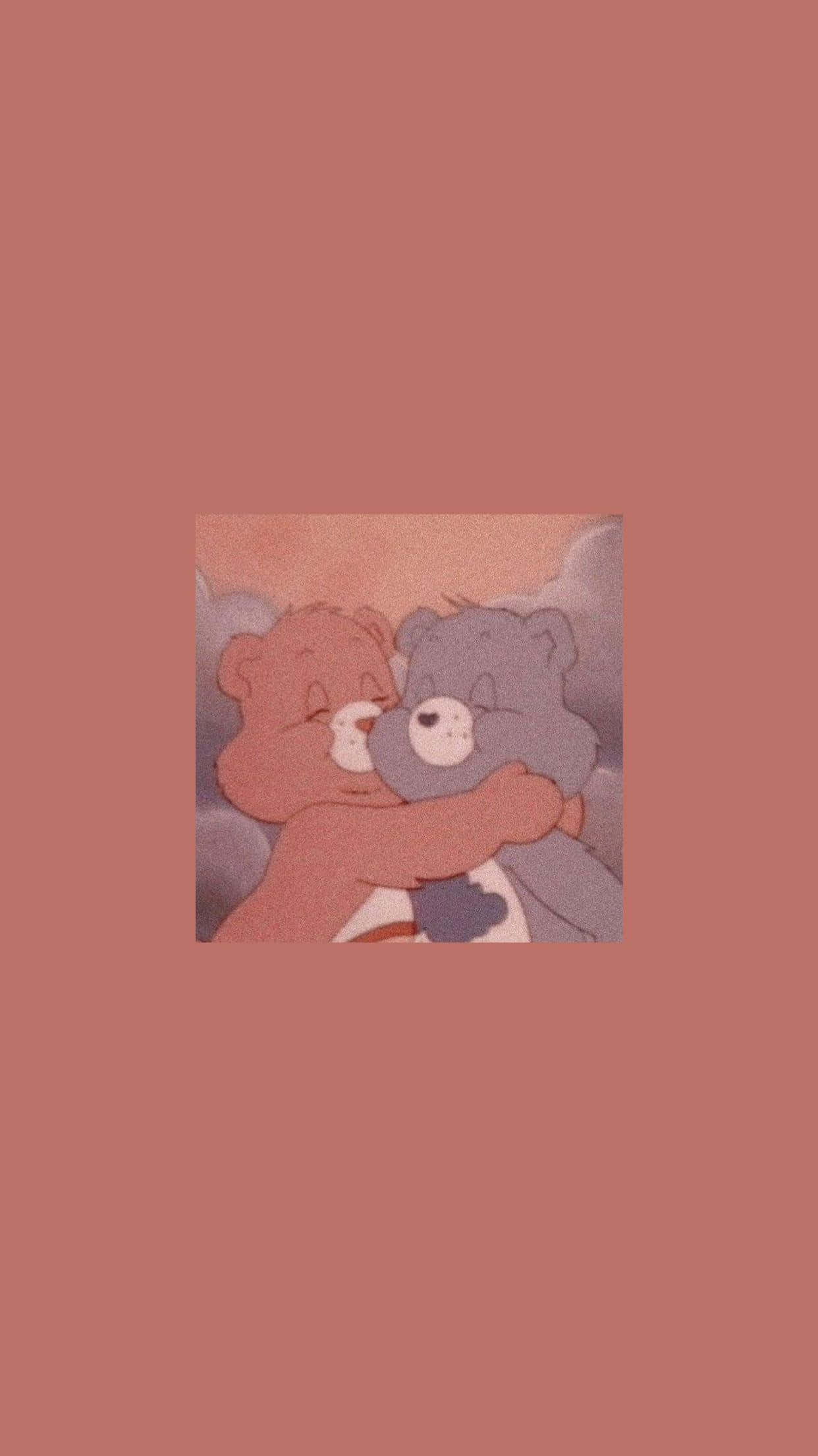 cartoon bears, soft pink background, gentle cloud-like shapes, Full HD Phone Wallpaper