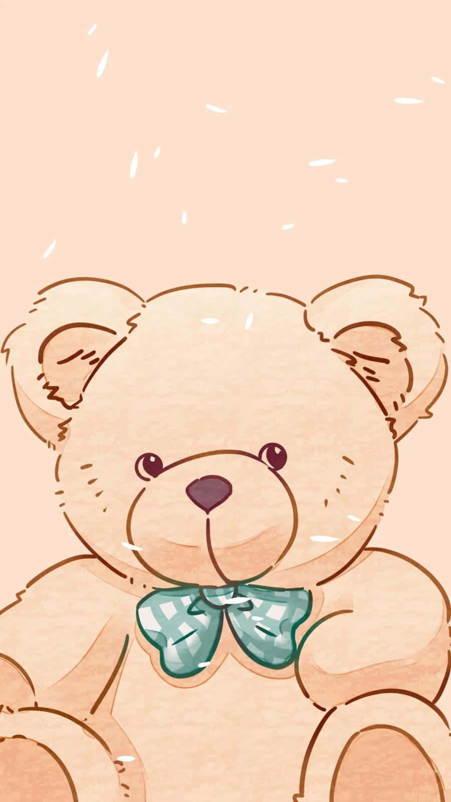 teddy bear, teal bow, peach background, HD Phone Wallpaper