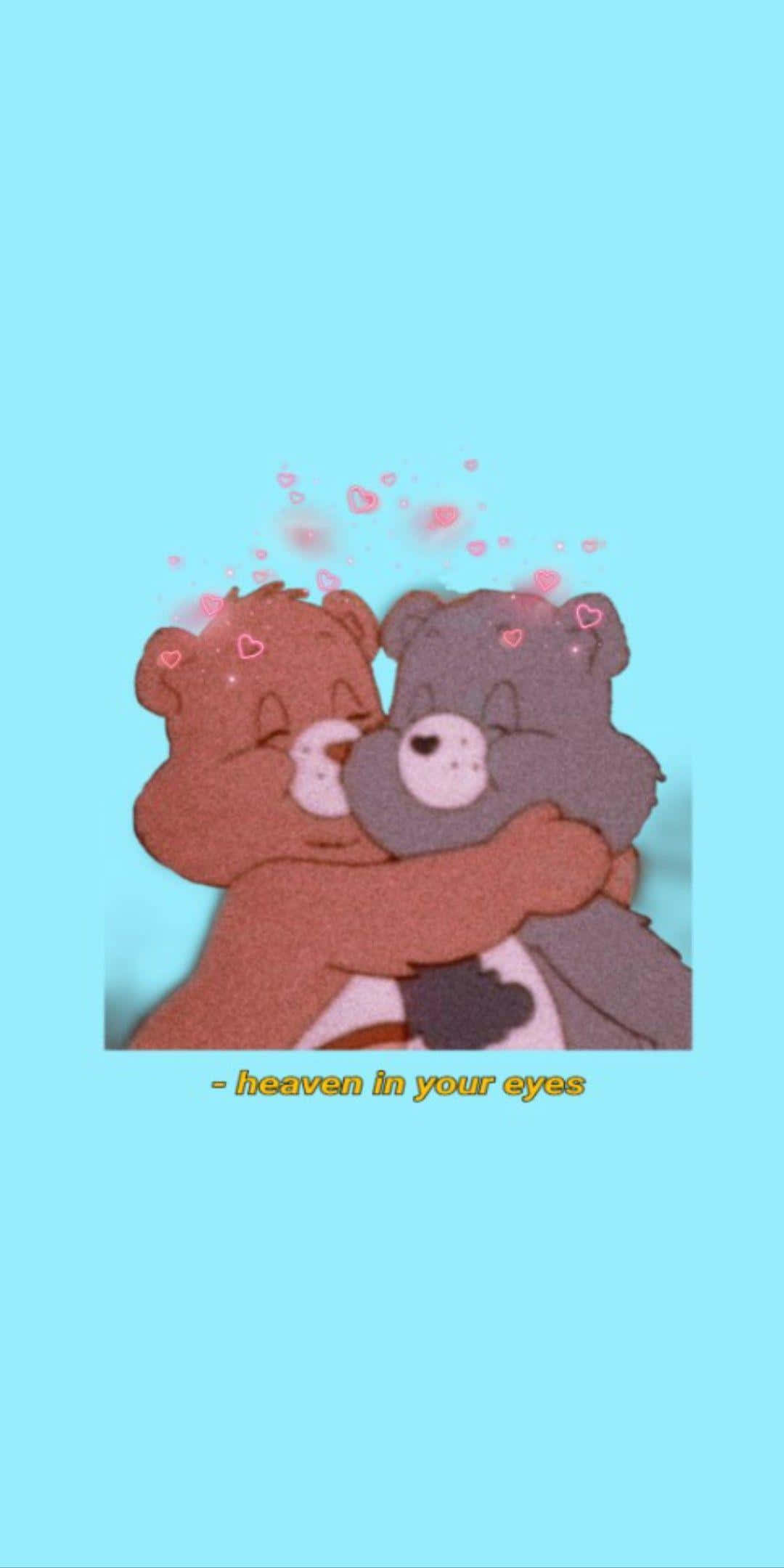 Heavenly Hug Aesthetic Bears, cartoon bears, soft blue background, Full HD Phone Wallpaper