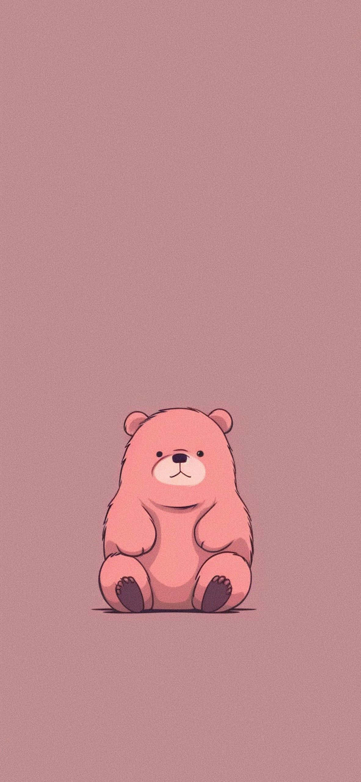cute sitting aesthetic bear, pink cartoon bear, mauve background, 2K Phone Wallpaper