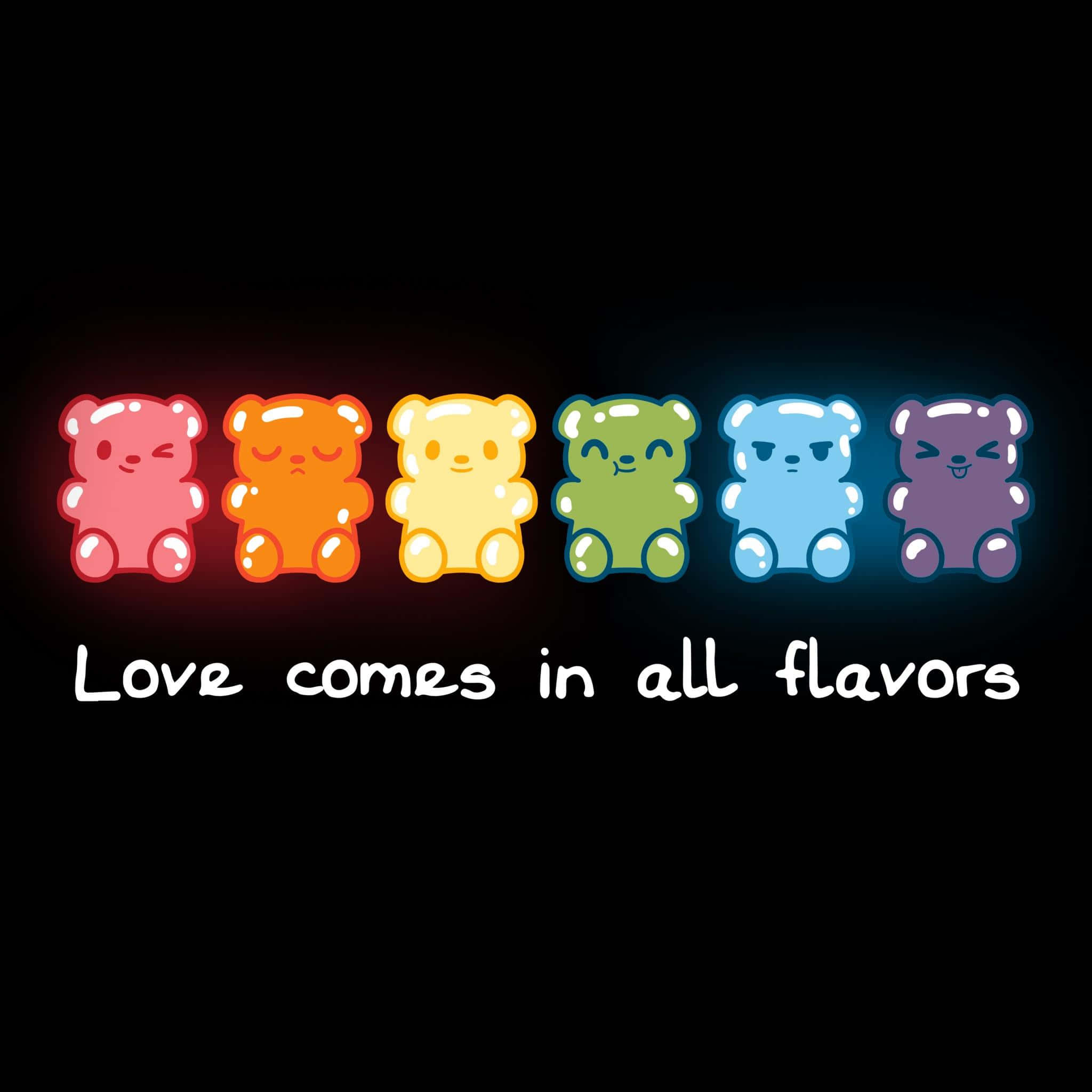 colorful glowing gummy bear, rainbow hues, black background, Full HD Desktop Wallpaper