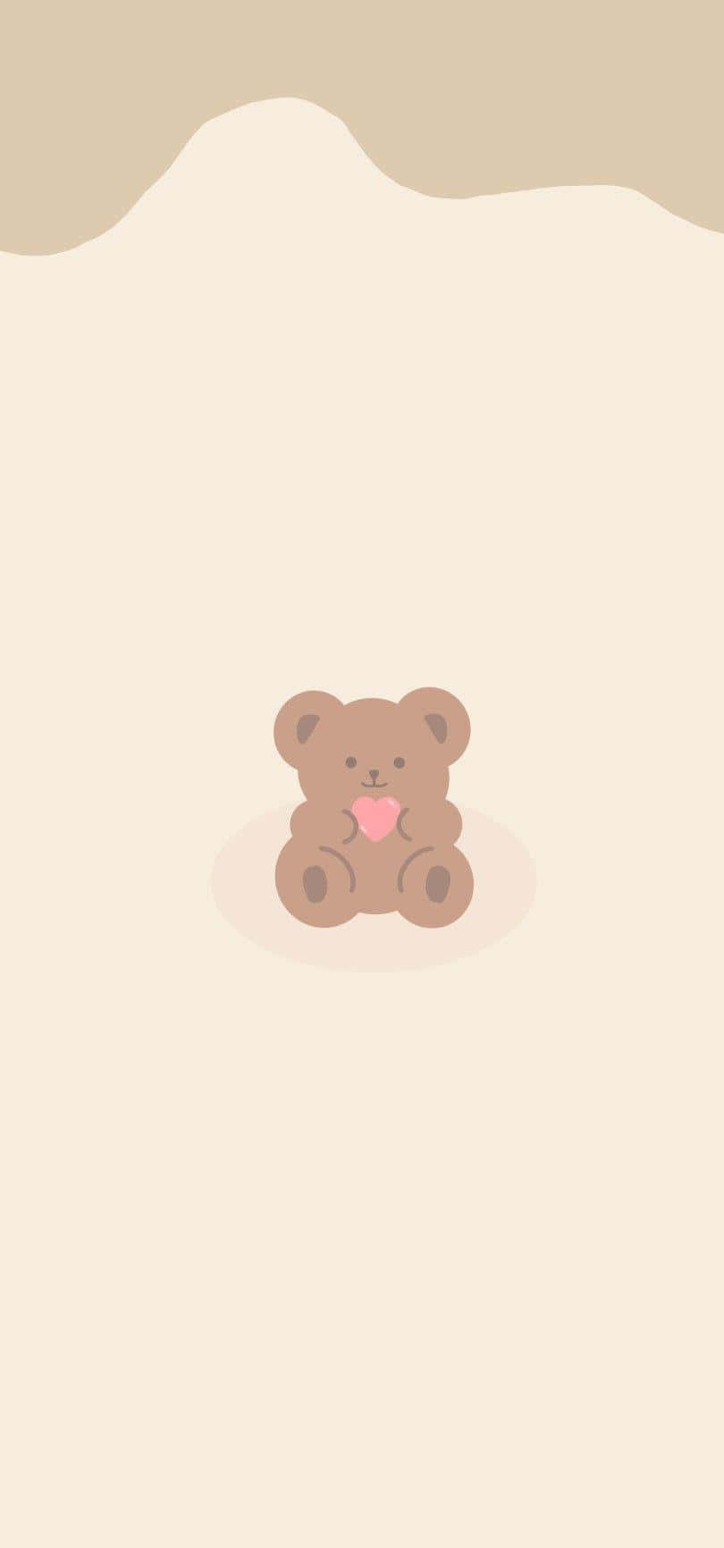 brown teddy bear, pink heart, soft beige, HD Phone Wallpaper