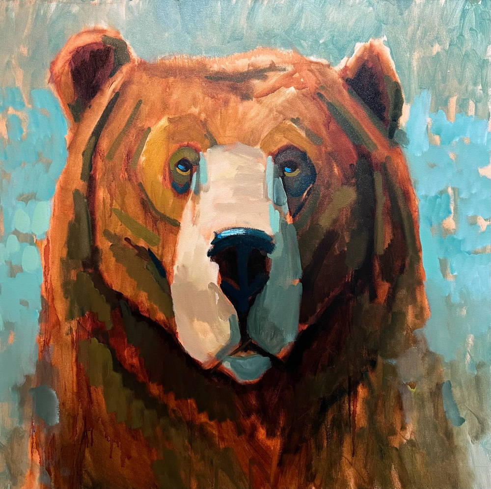 brown bear, oil painting, intense eyes, SD Desktop Wallpaper