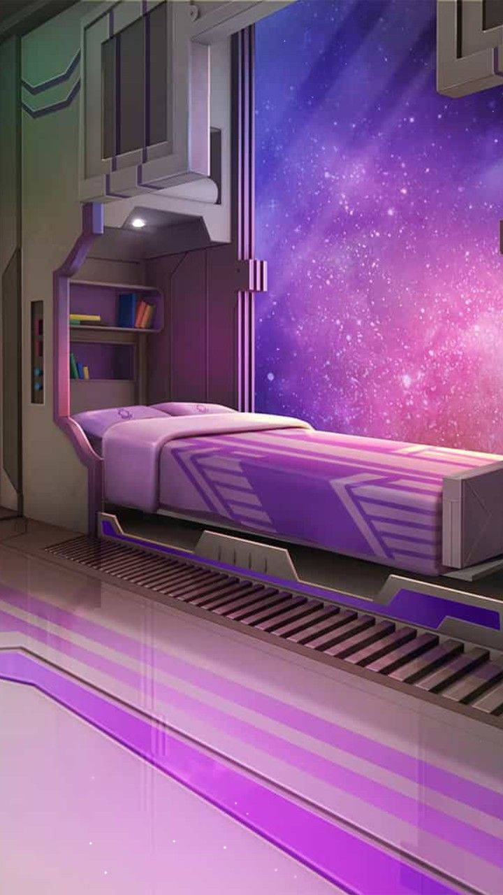 futuristic bedroom, purple walls, glowing purple accents, HD Phone Wallpaper