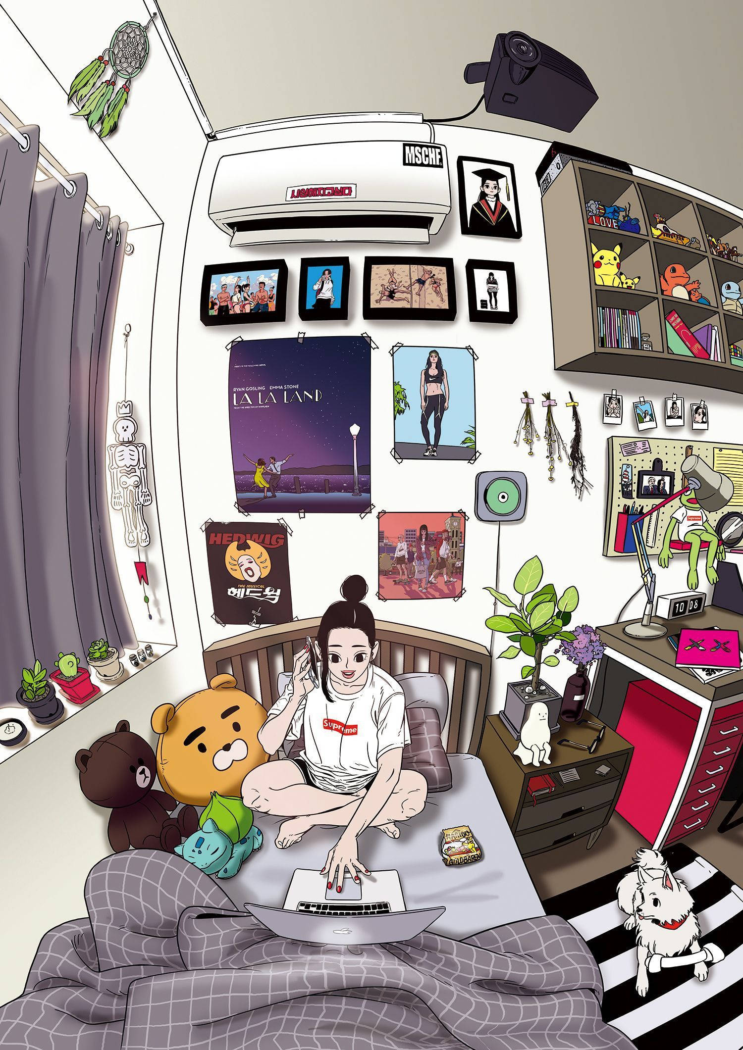 bed, laptop, plush toys, Full HD Phone Wallpaper