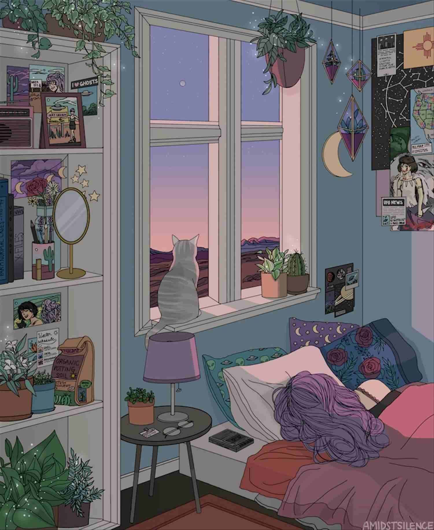twilight, sleeping girl, cat, HD Phone Wallpaper