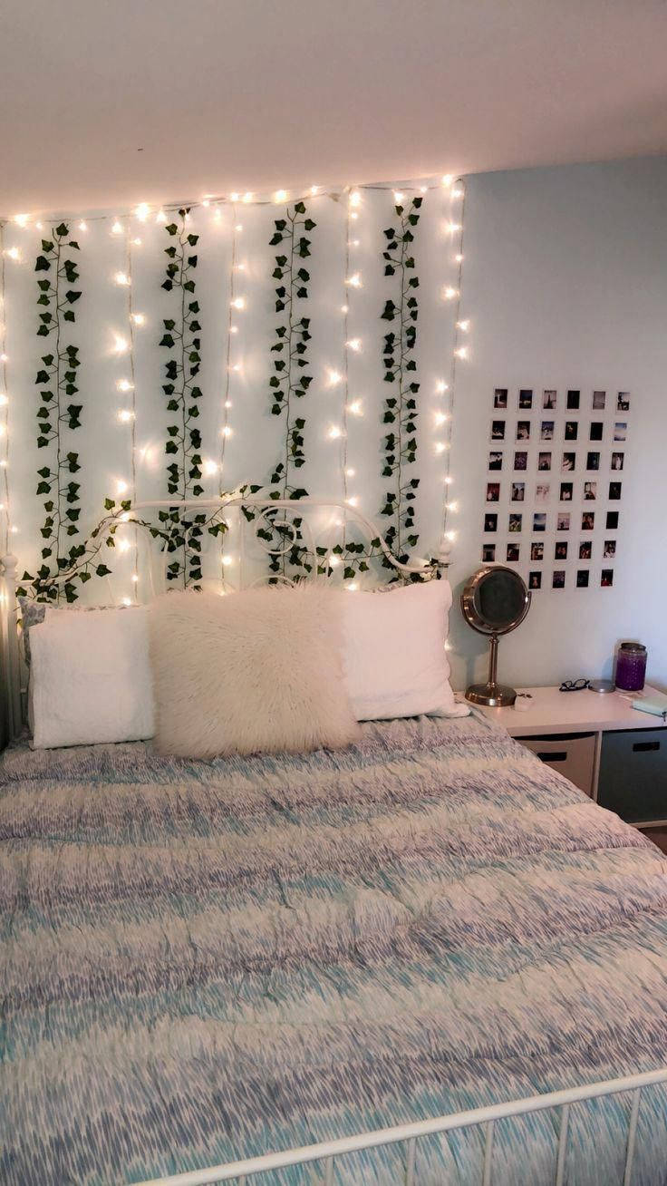 striped blanket, string lights, ivy vines, HD Phone Wallpaper