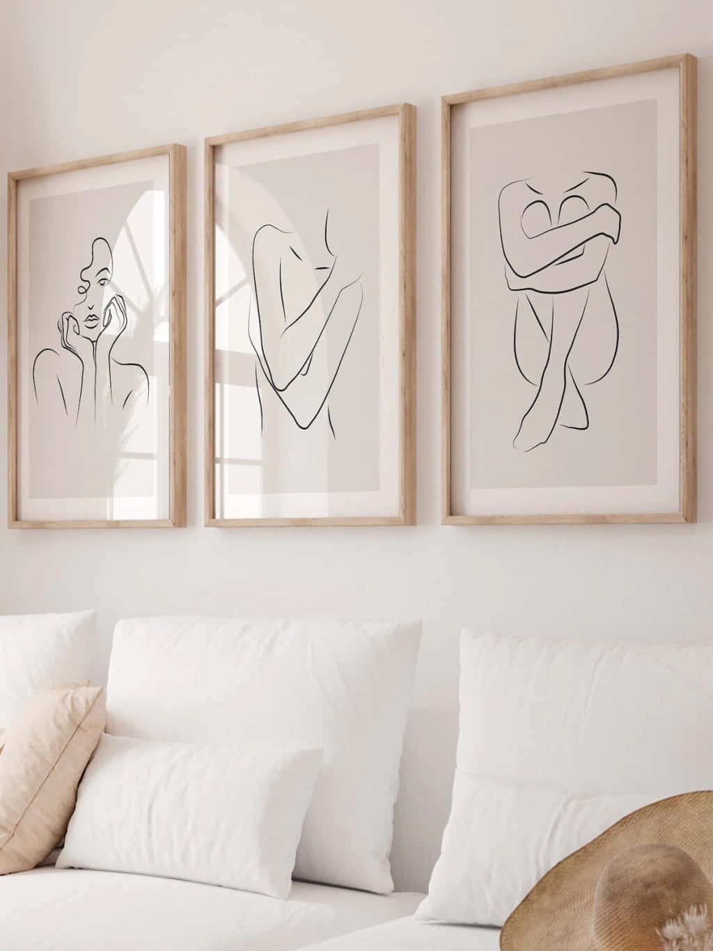 minimalist line art portraits, abstract human figures, white sofa, HD Phone Wallpaper