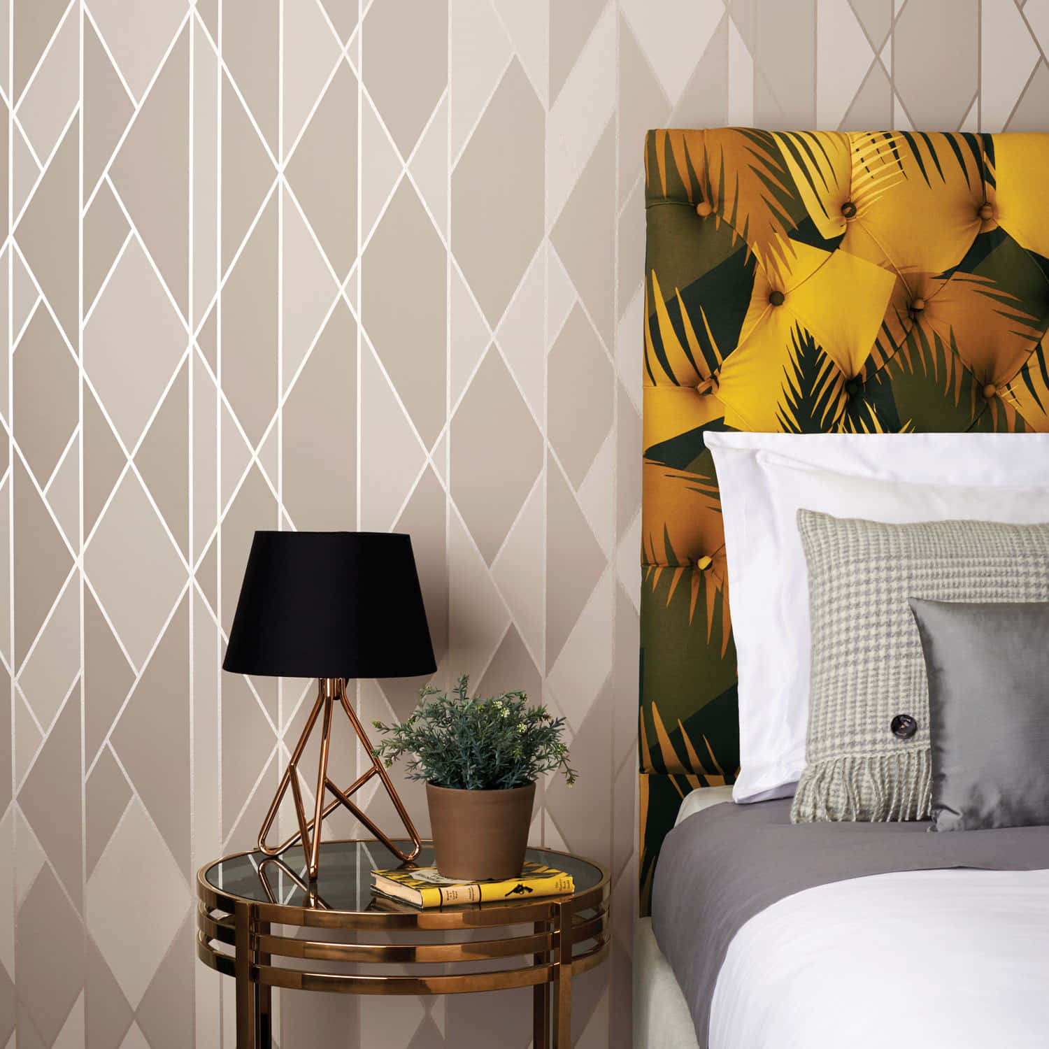 geometric diamond wallpaper, beige walls, white geometric diamond wallpaper, HD Desktop Wallpaper
